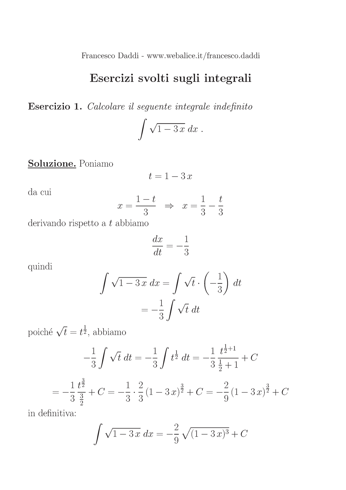 10 Esercizi Integrali - Ottimo Lavoro Per Esercitazione Di Matematica ...