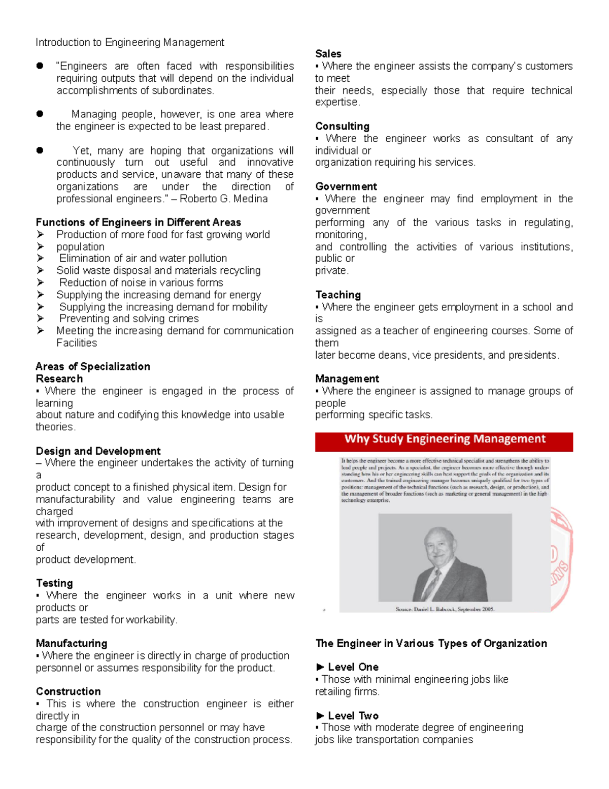 EM - Reviewer - Introduction to Engineering Management “Engineers are ...