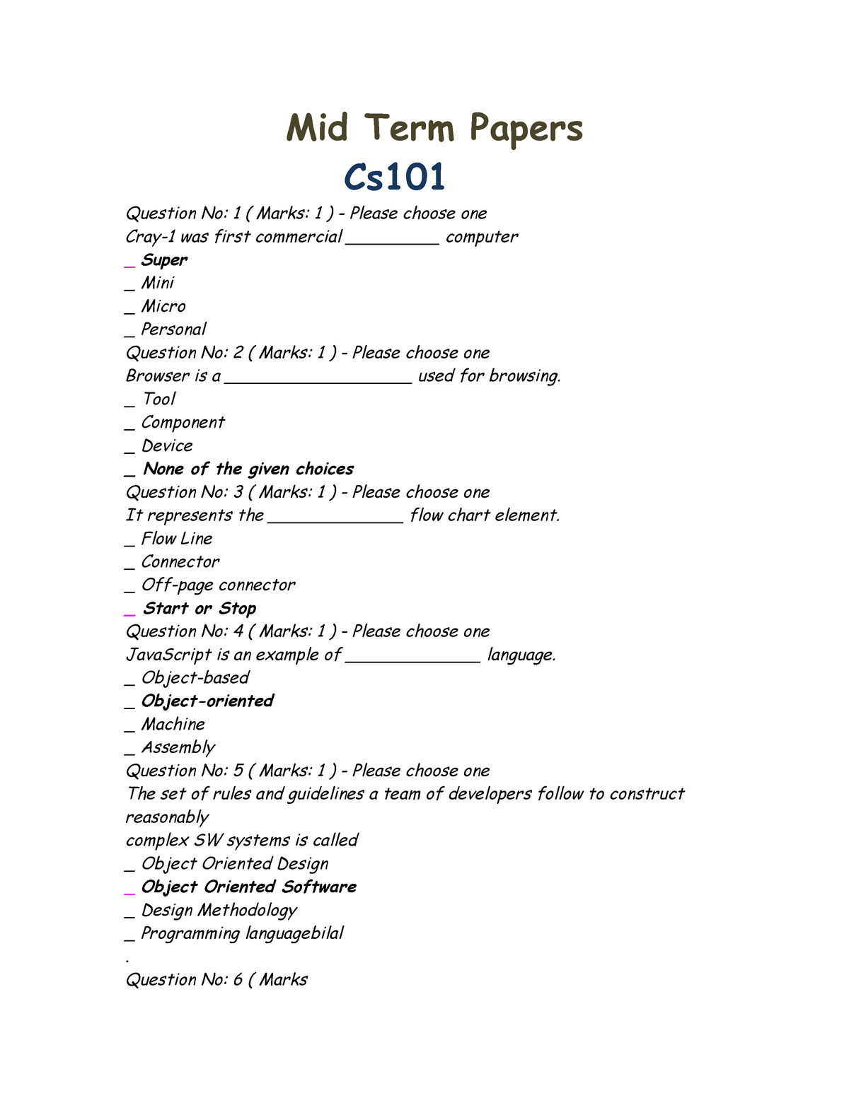 mid term papers of cs101 by moaaz