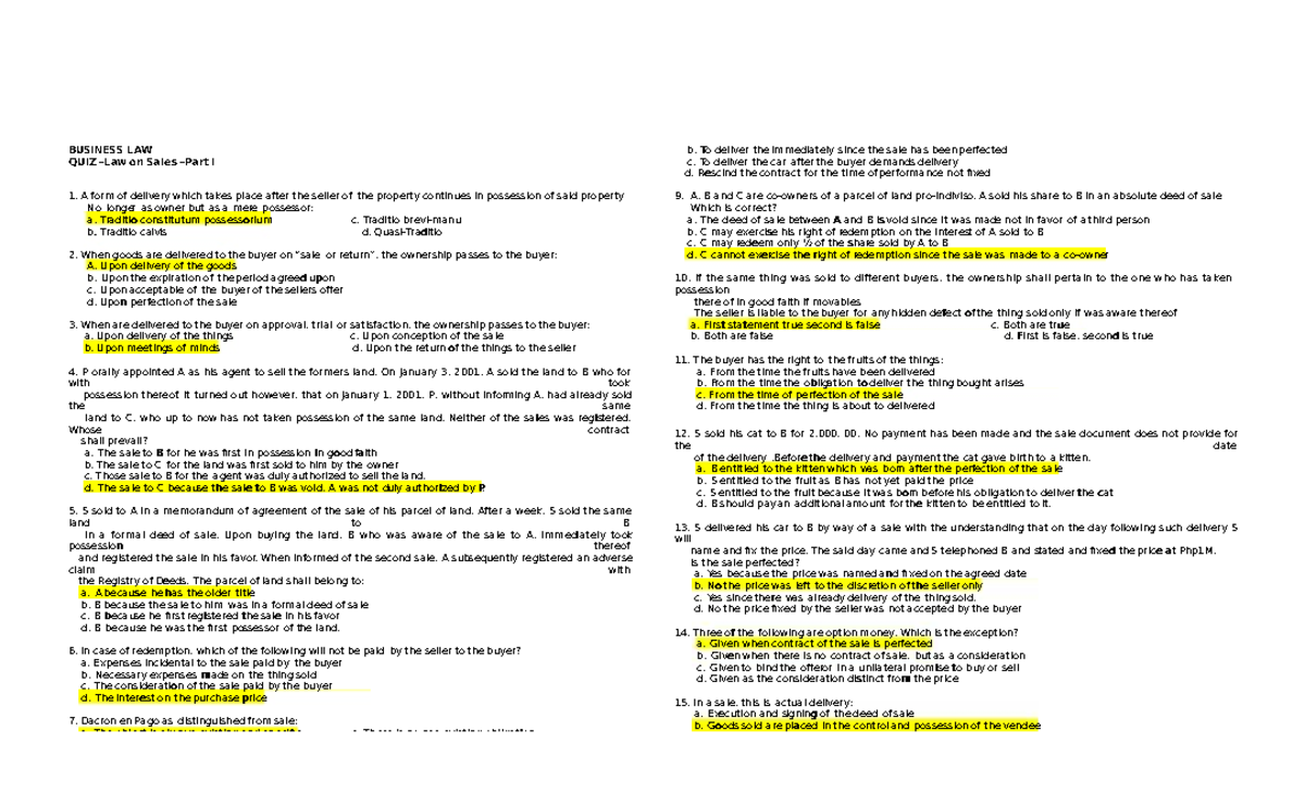 law-on-sales-reviewer-and-questions-business-lawbusiness-law-quiz