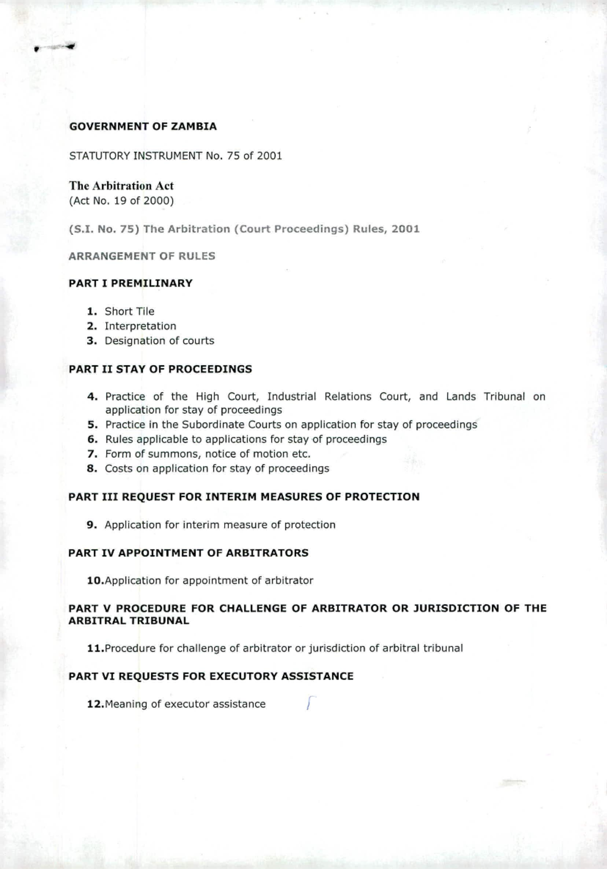 Statutory Instrument No 75 0f 2001 • GOVERNMENT OF ZAMBIA