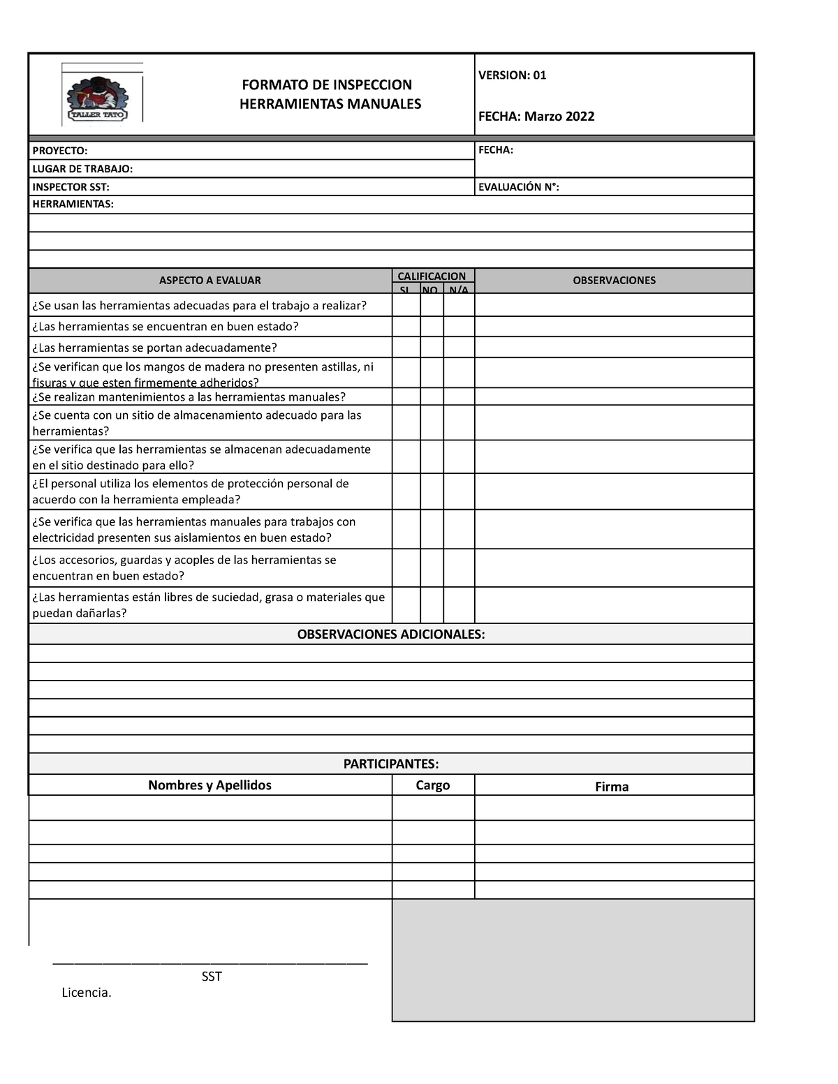 Formato De Inspeccion Herramientas Manuales V1.xlsx - Herramientas ...