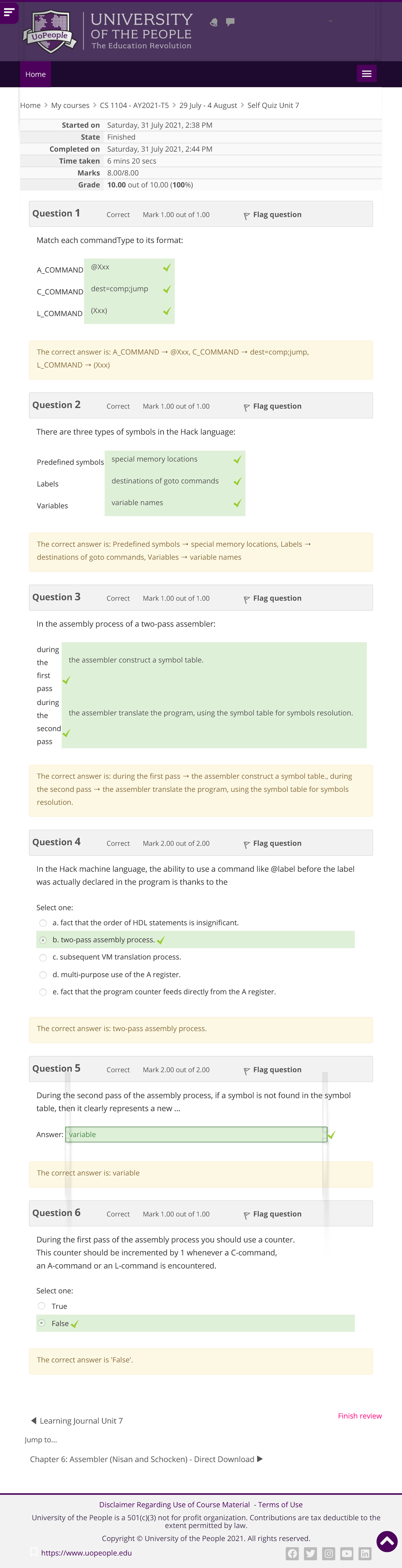 Self Quiz Unit 7: Attempt review - Home Finish review Started on ...