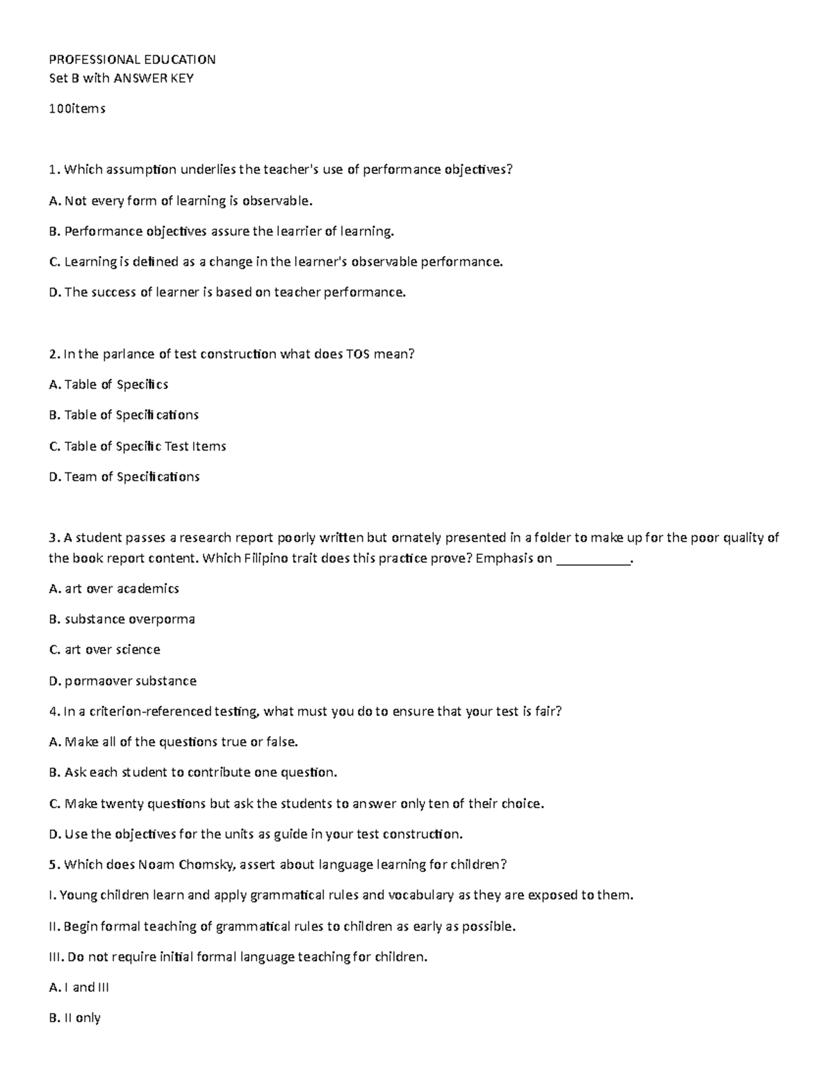 Gen ed - This is a compilation of questions for licensure examination ...