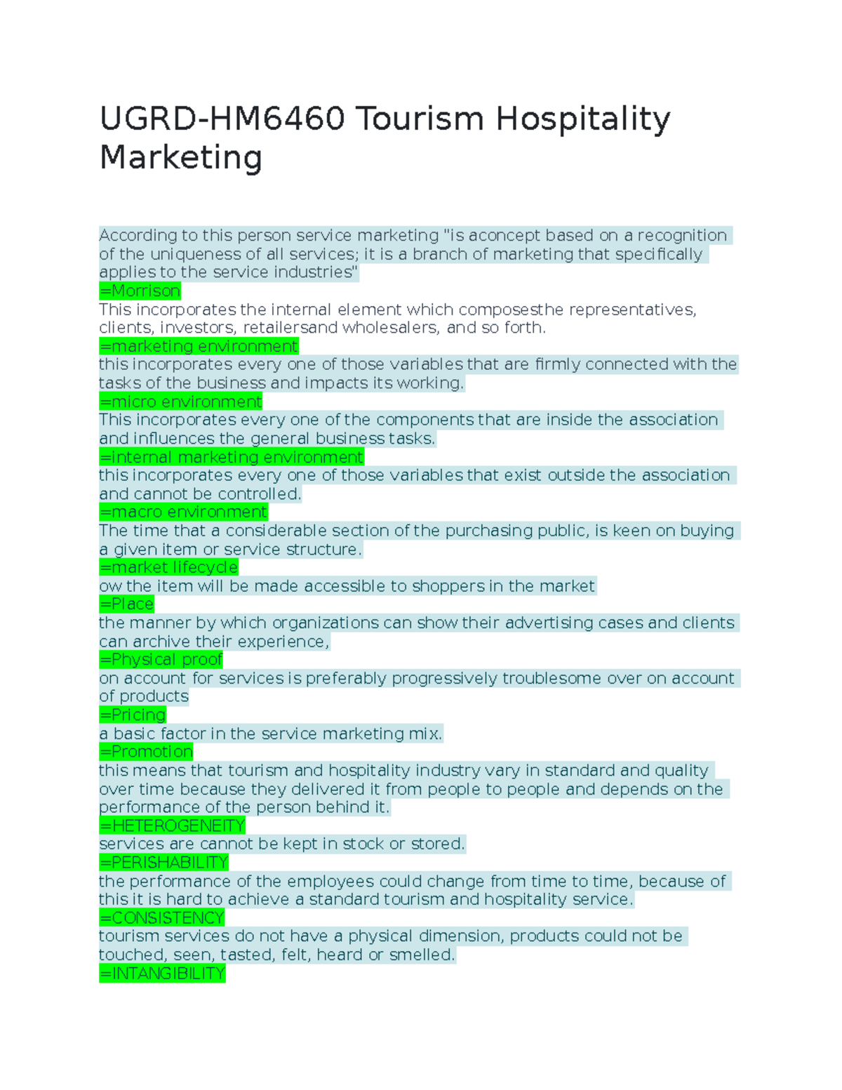 UGRD HM6460 Tourism Hospitality Marketing Prelim to Finals Answers ...