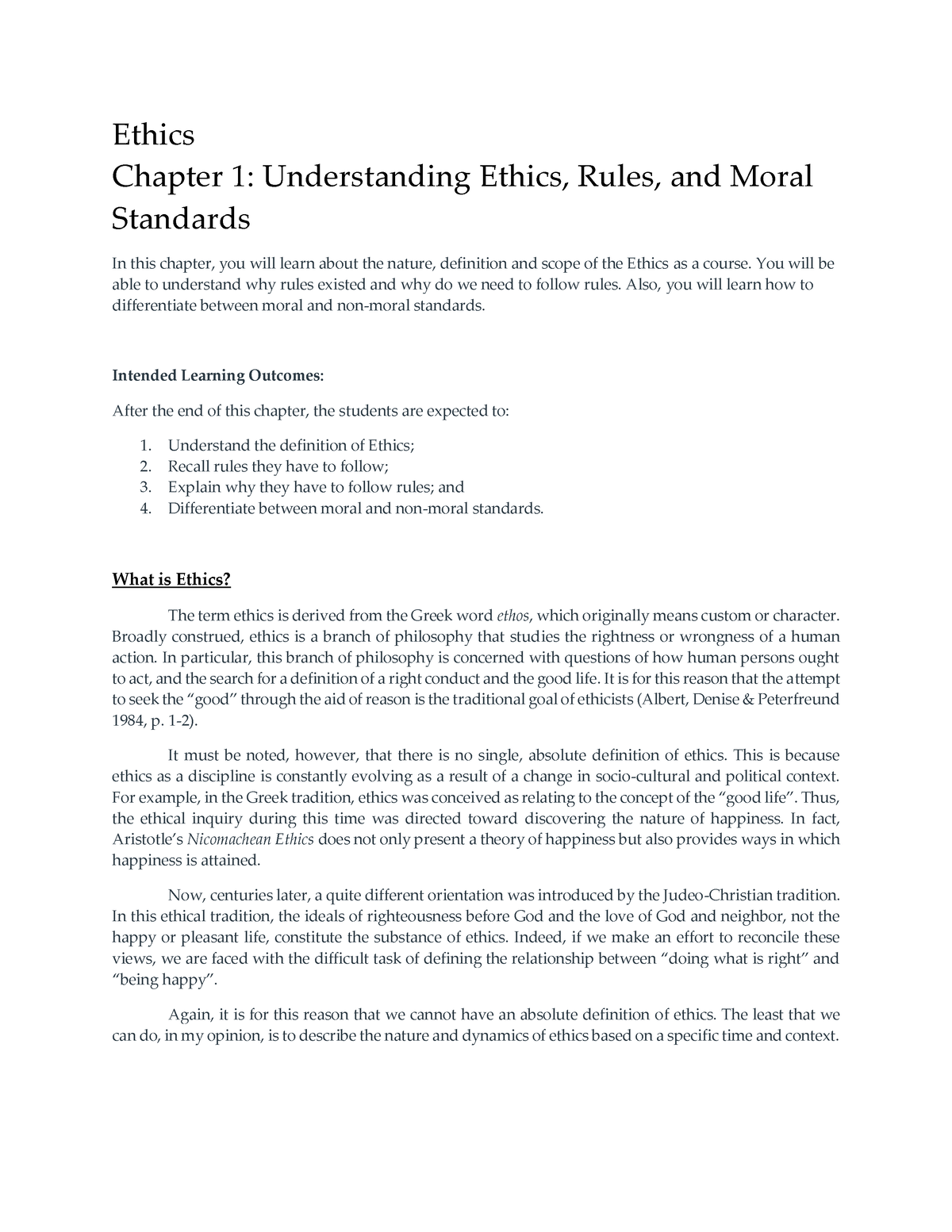 Ethics Chapter Key Concepts - Ethics Chapter 1: Understanding Ethics ...