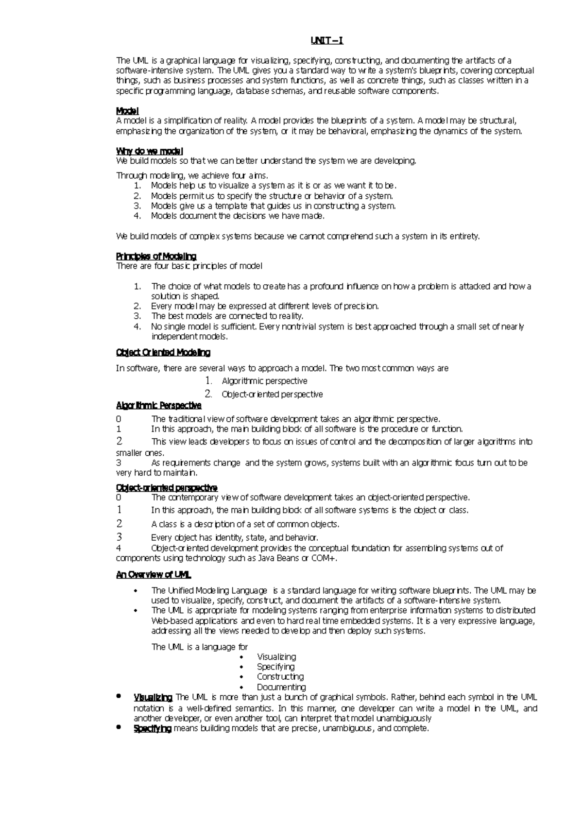 UML Notes - UNIT – I The UML is a graphical language for visualizing ...