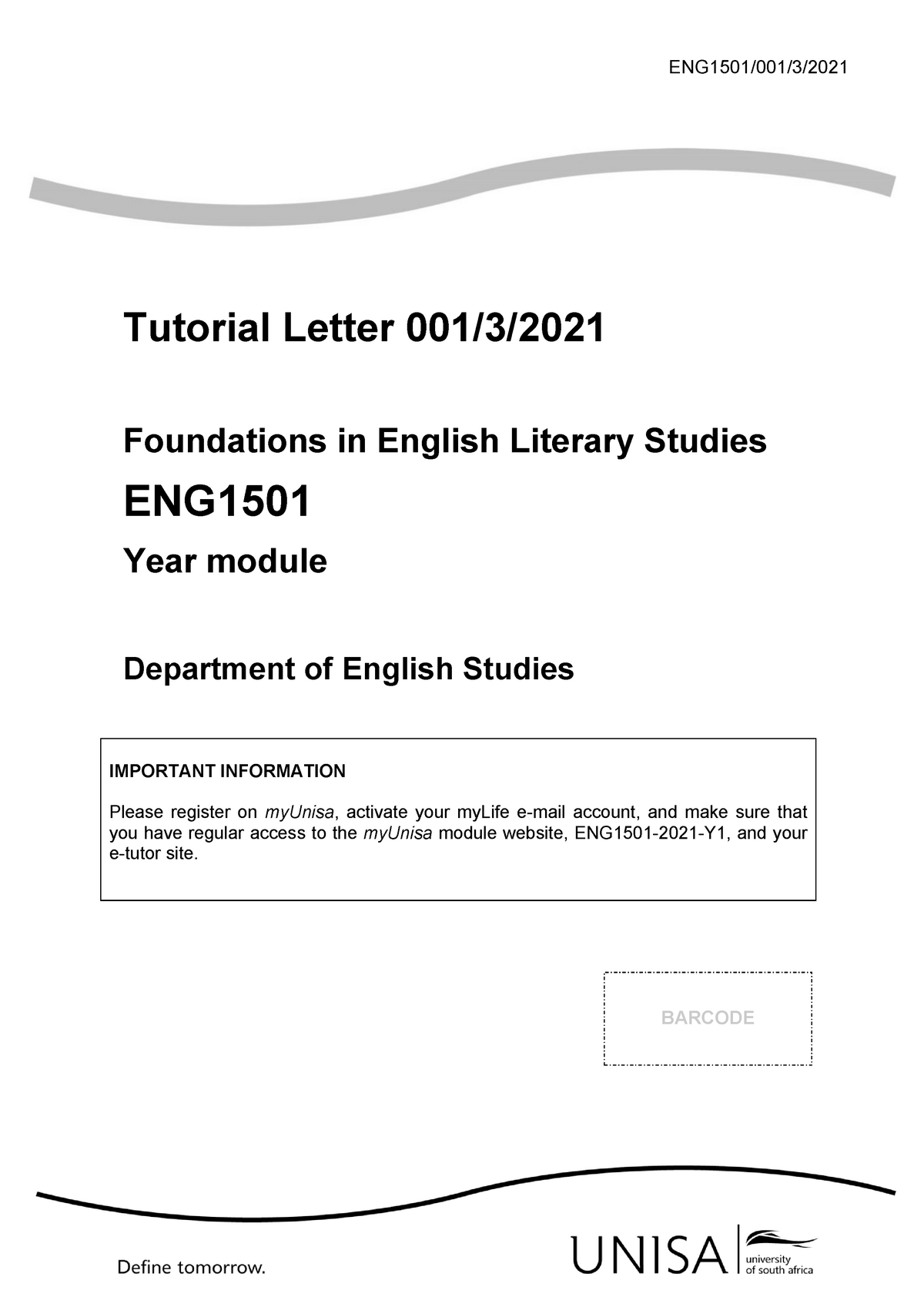 001 2021 0 B - Foundations In English Literary Studies ENG1501 Year ...