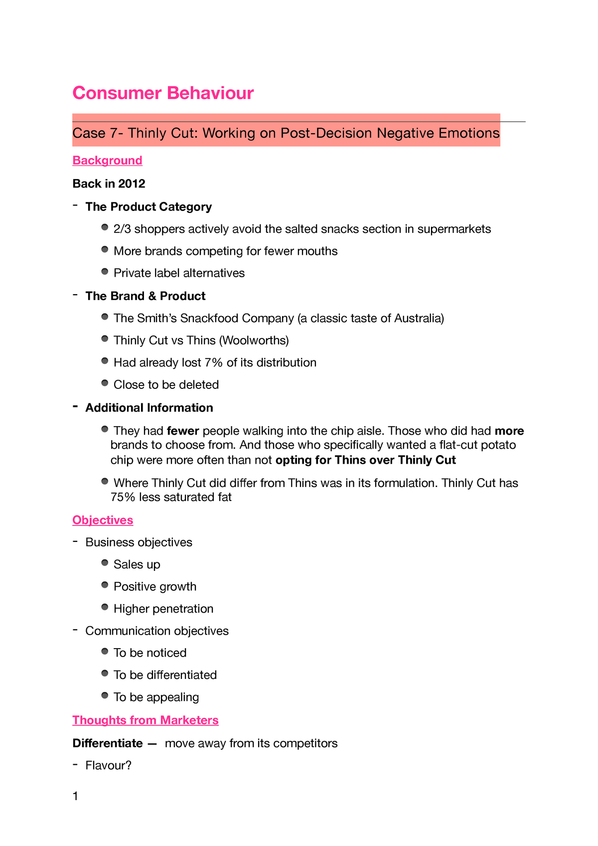 CB Cases 7-11 - Consumer Behaviour Case 7- Thinly Cut: Working On Post ...