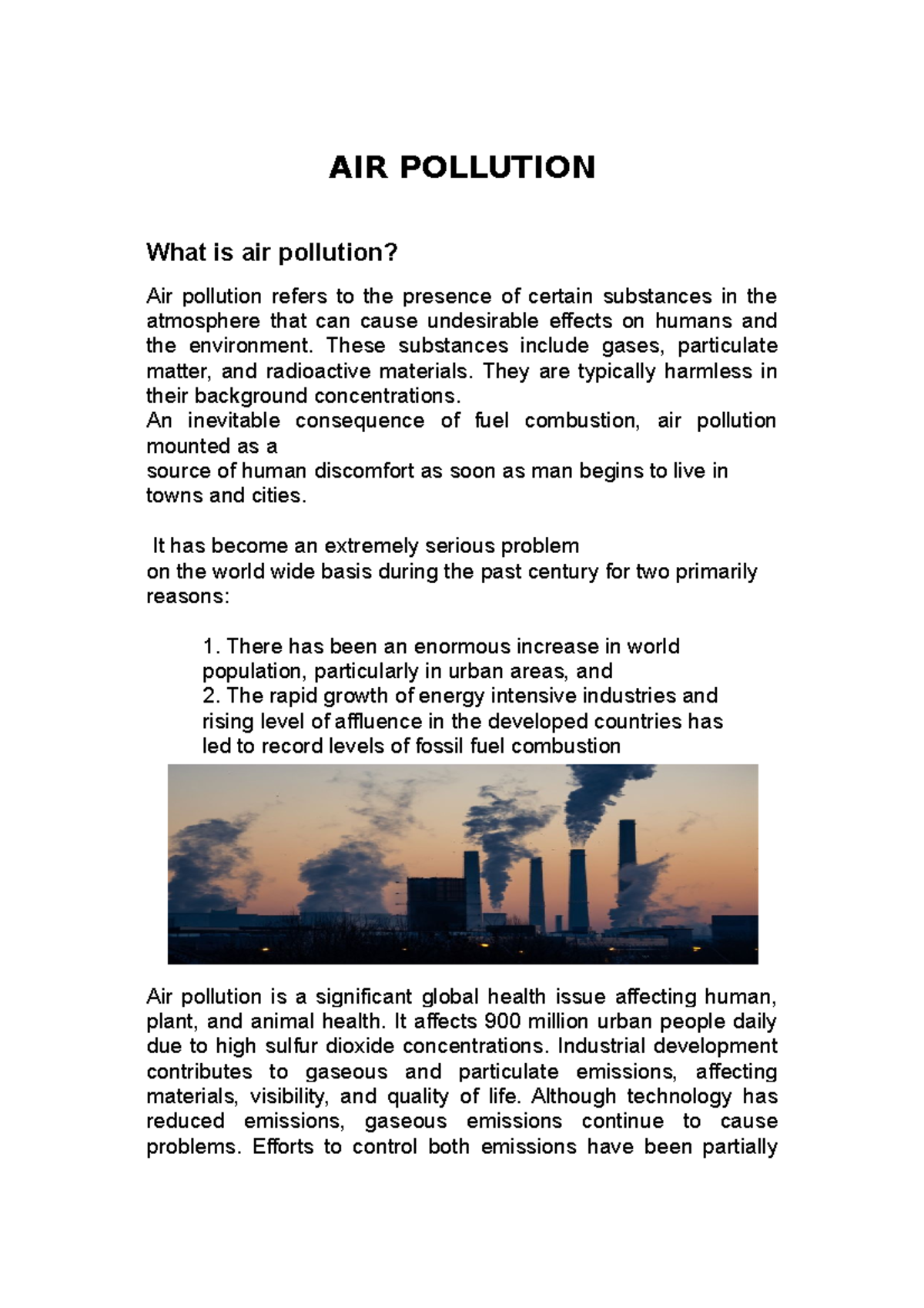 Science AND Technology Report - AIR POLLUTION What is air pollution ...