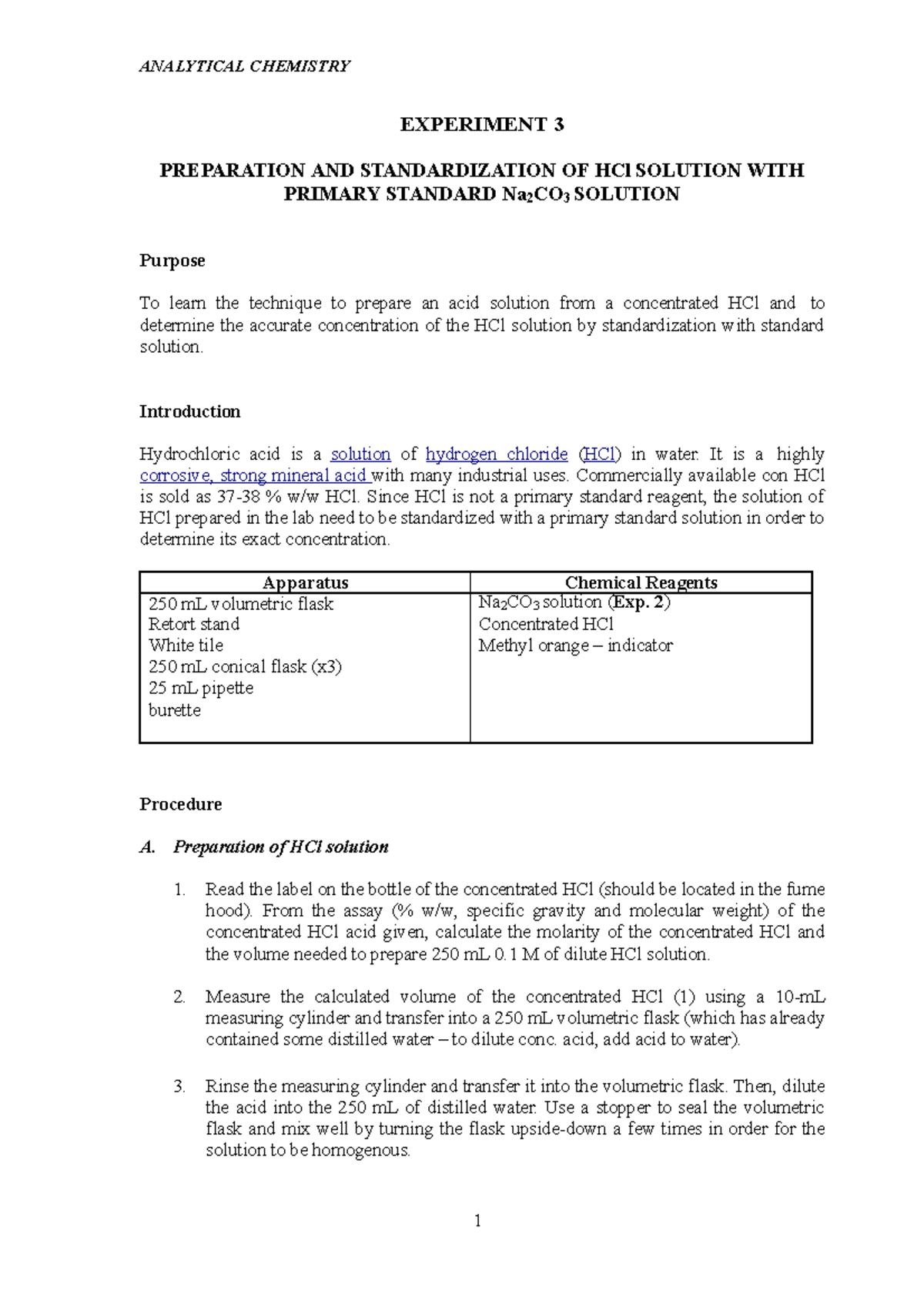 LAB Report CHM256 EXP1 - EXPERIMENT 3 PREPARATION AND STANDARDIZATION ...