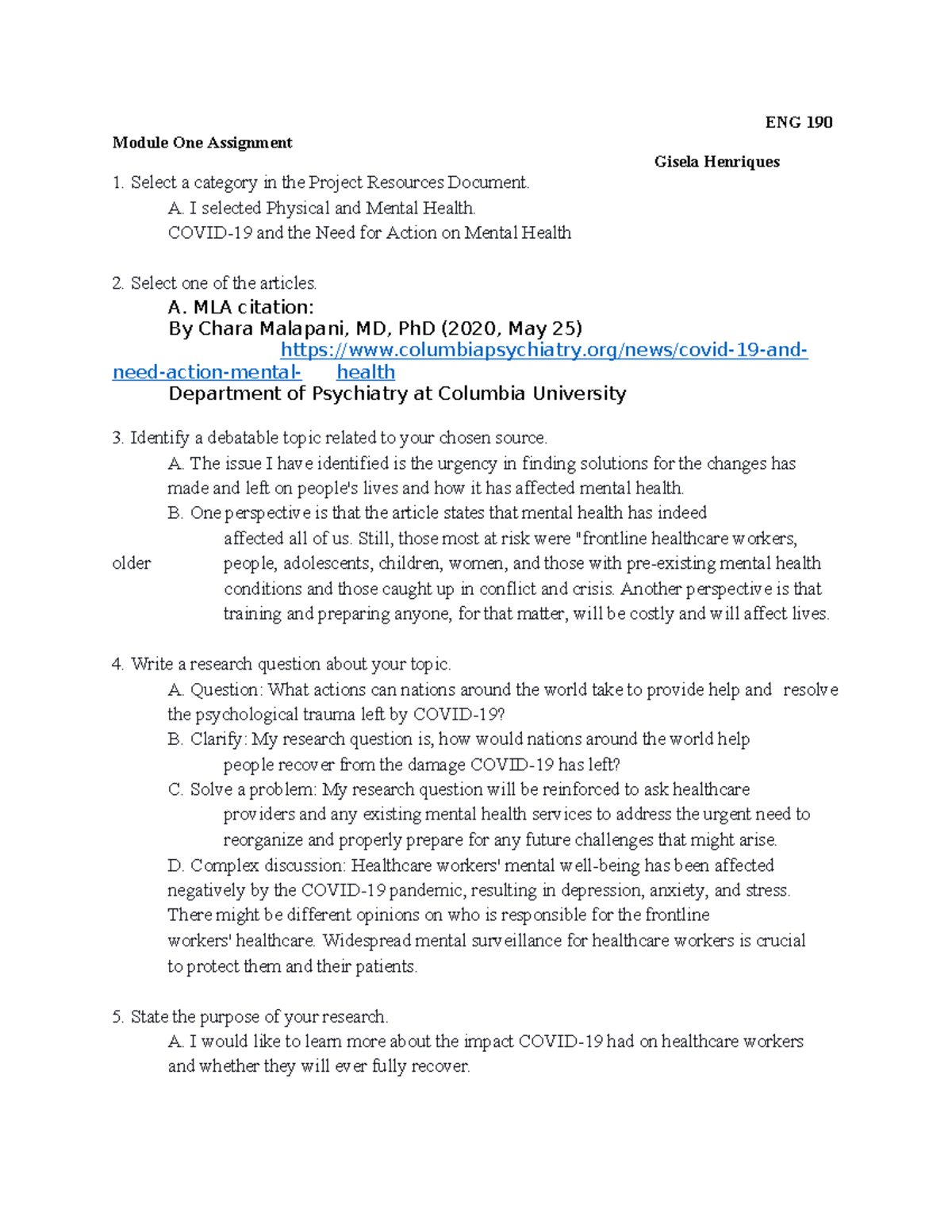 Module one assignment - Research and Persuasion (ENG 190) - ENG 190 ...