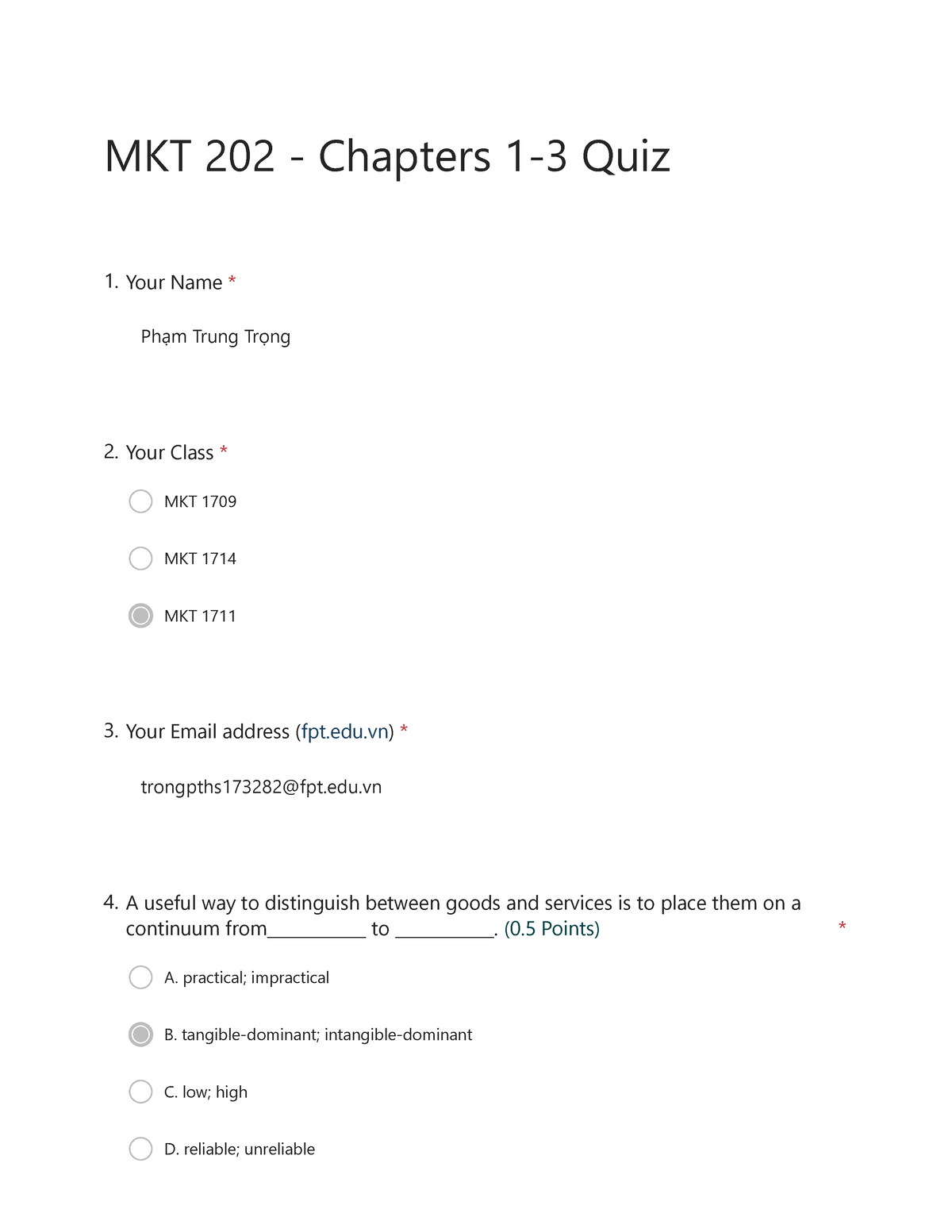 Mkt 202 Chapters 1 3 Quiz Mkt 202 Chapters 1 3 Quiz Your Name Phạm Trung Trọng Mkt 1709 8194