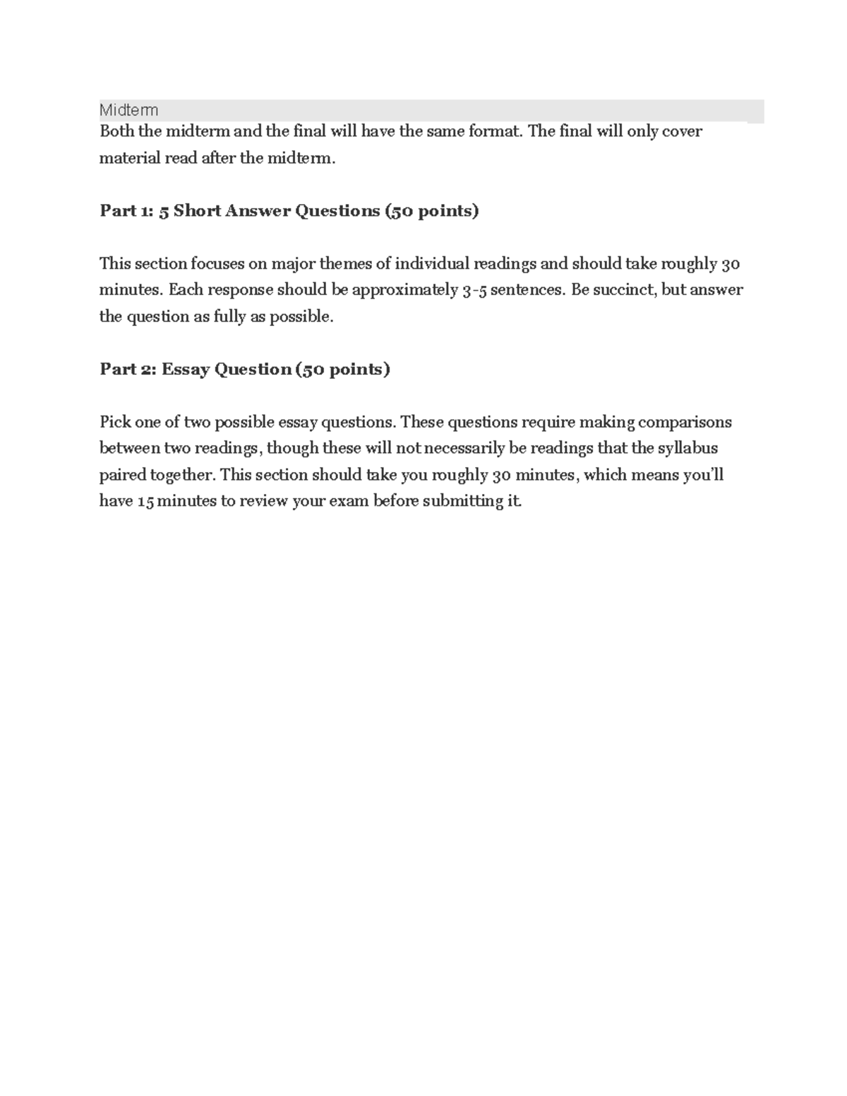 Midterm format - Midterm Both the midterm and the final will have the ...