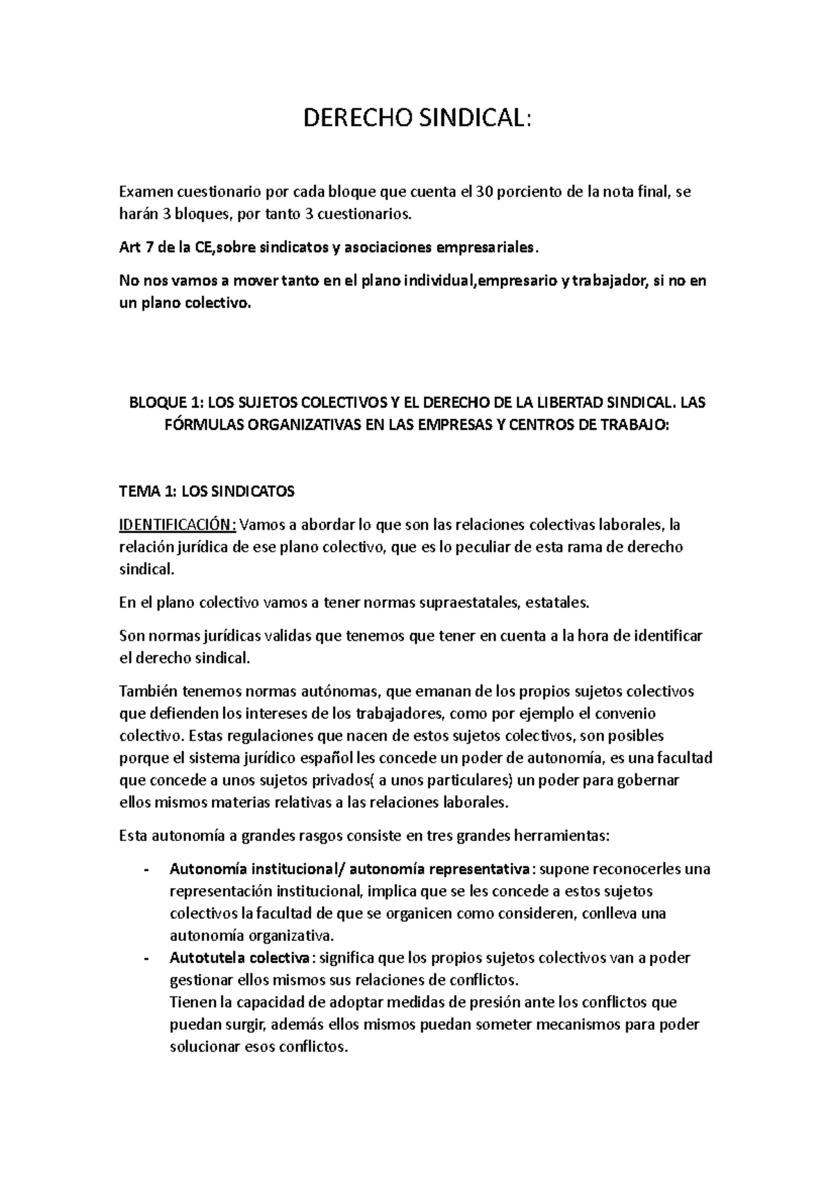 Derecho Sindical - DERECHO SINDICAL: Examen Cuestionario Por Cada ...