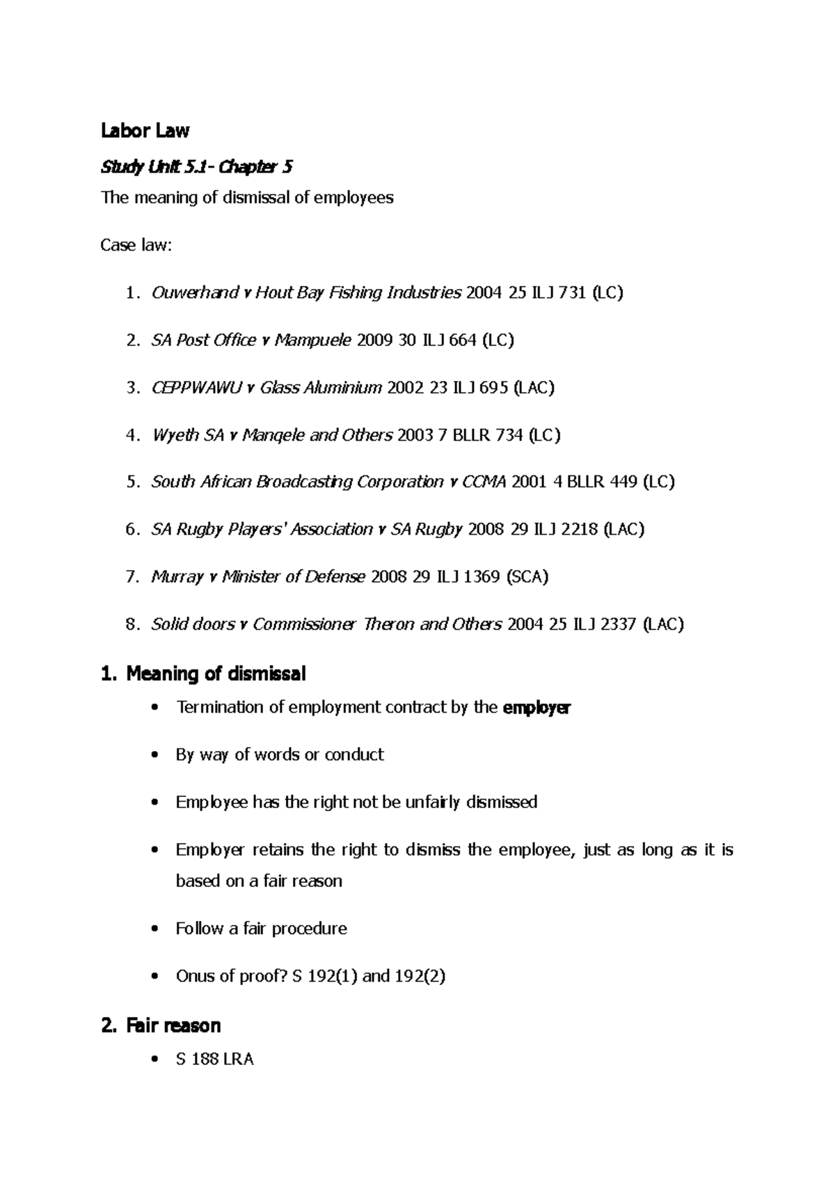 Labor Law powerpoint slides notes - Labor Law Study Unit 5. 1 - Chapter ...