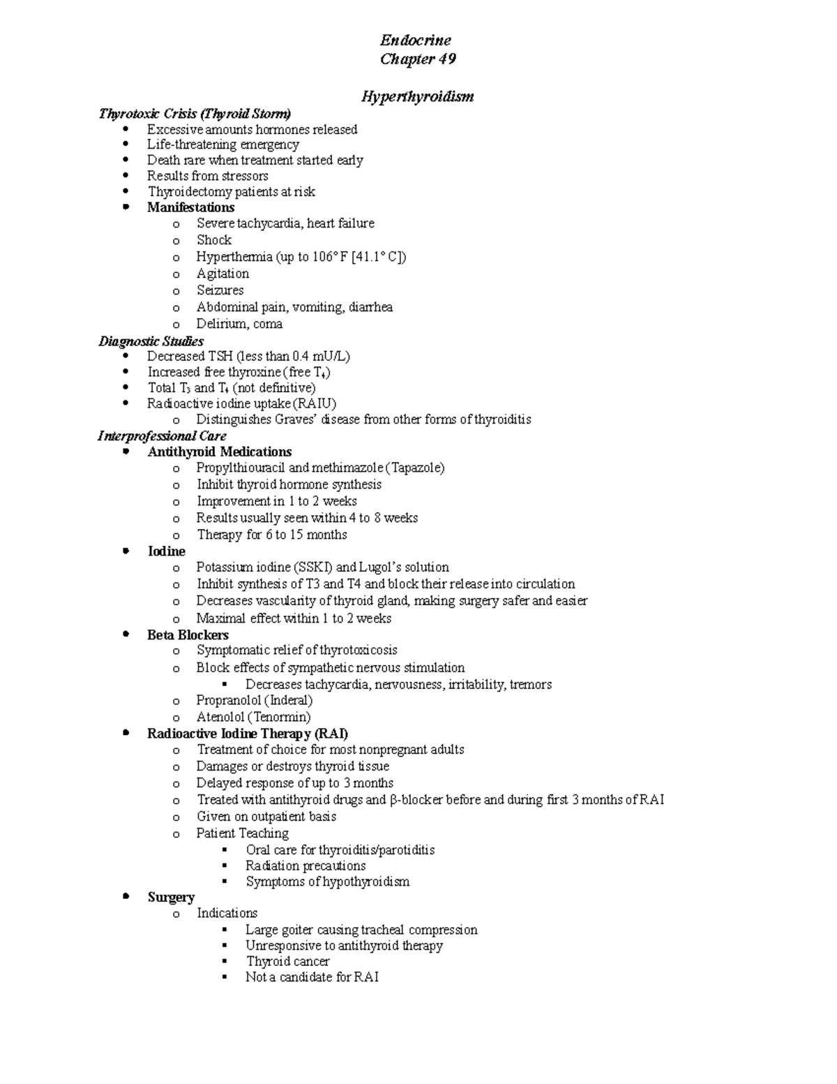 Endocrine Notes - N/A - Endocrine Chapter 49 Hyperthyroidism Thyrotoxic ...