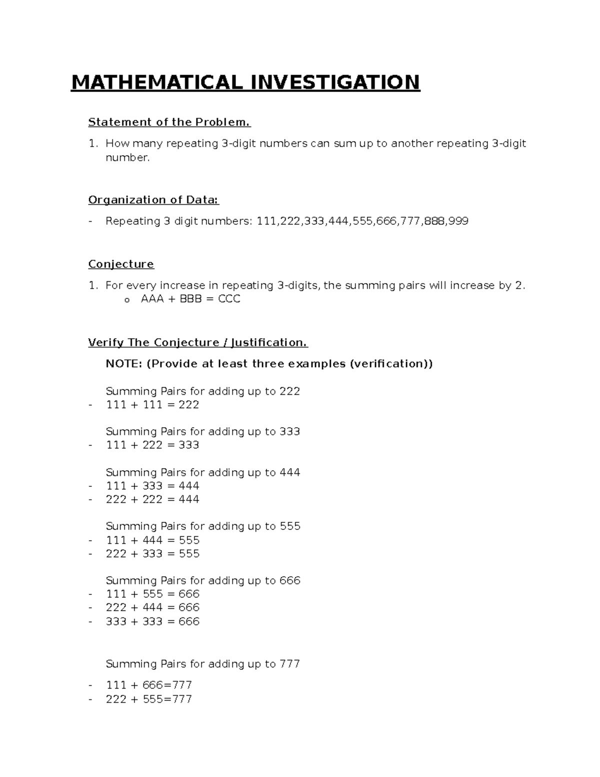 mathematical investigation coursework