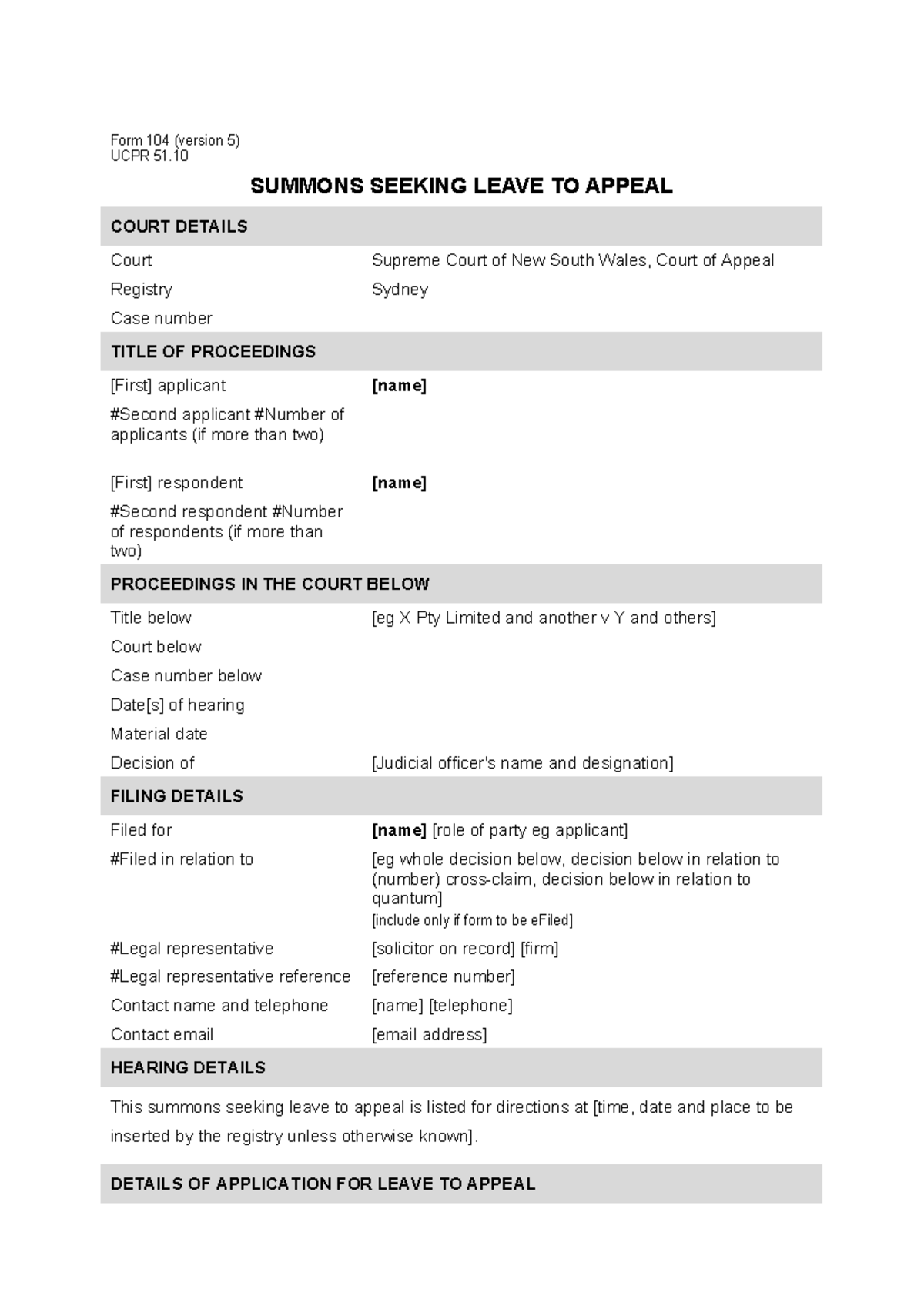 Ucpr form 104 v5 - ucpor - Form 104 (version 5) UCPR 51. SUMMONS ...