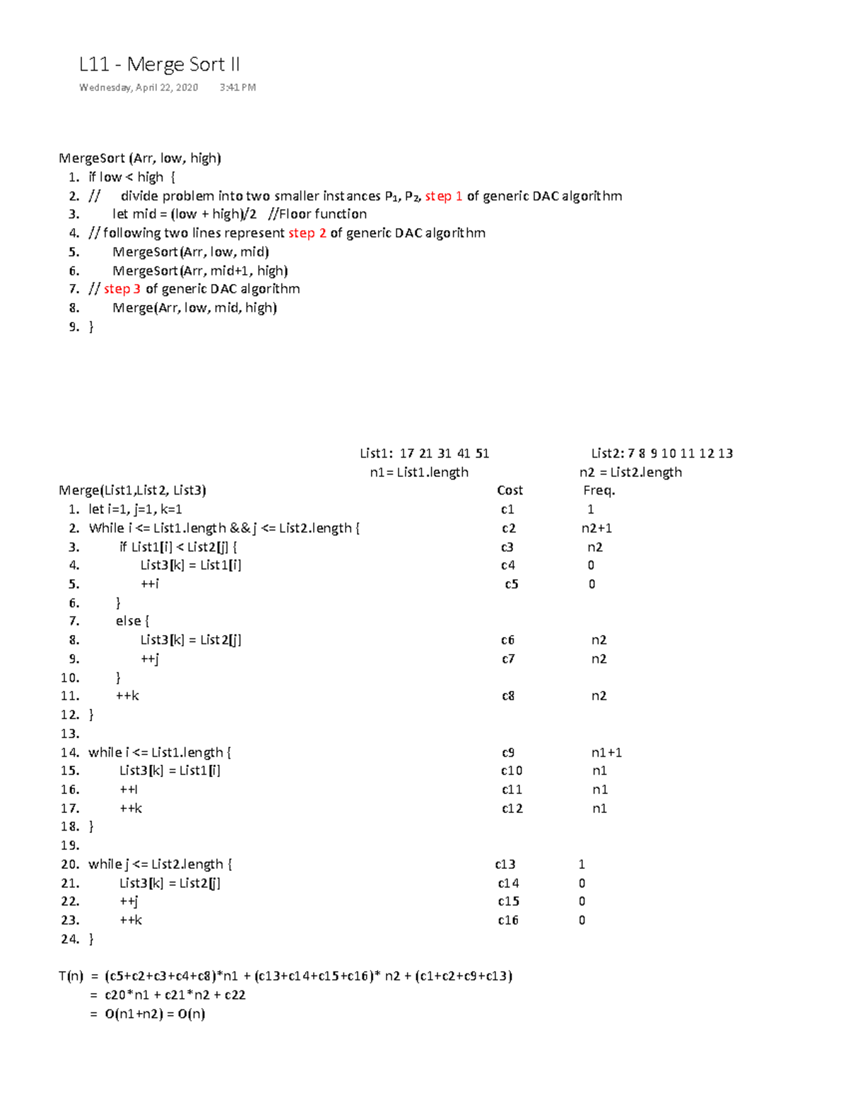 L11 Merge Sort II - Introduction to algorithms 3rd ...
