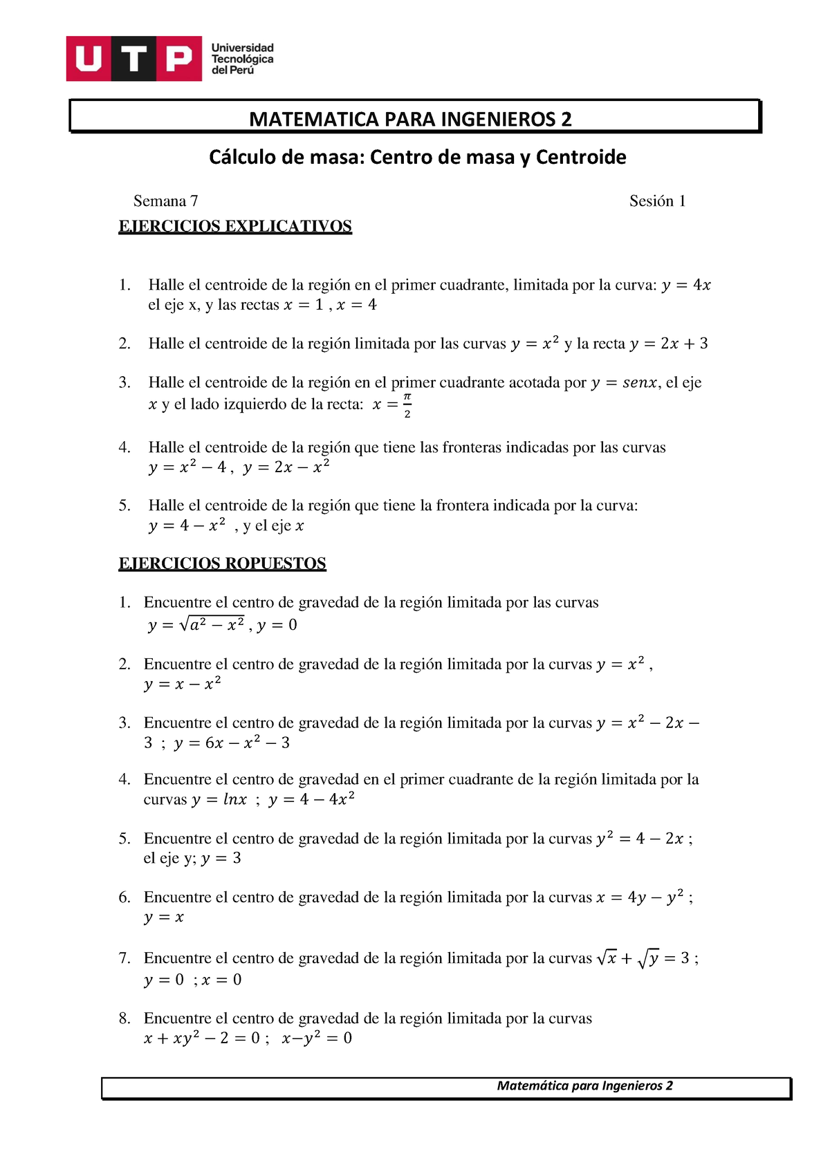 Semana 7 Separata 7. Cálculo De Masa Centro De Masa Y Centroide - Matem ...