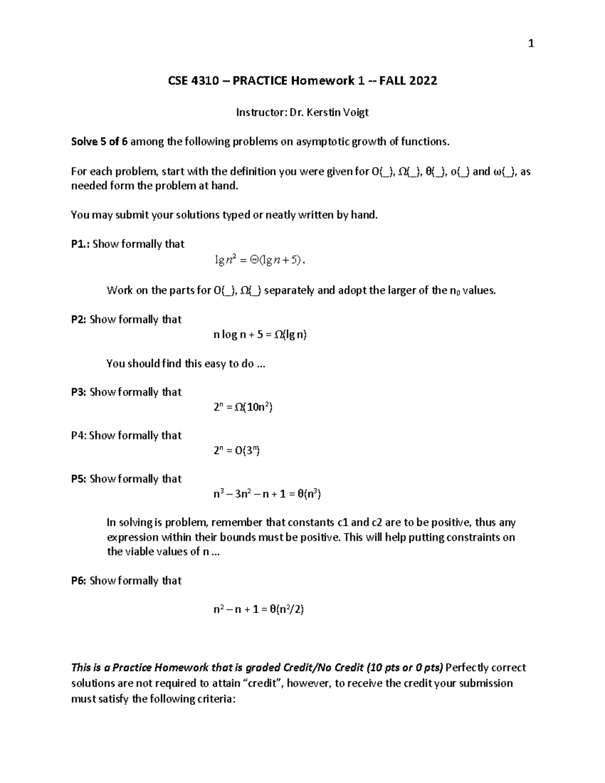 CSE 4310 Practice Homework 1 - 1 CSE 4310 – PRACTICE Homework 1 - FALL ...