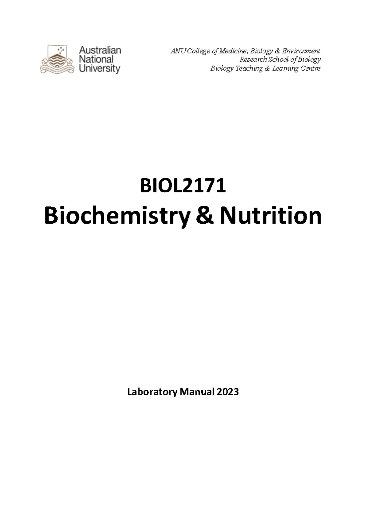 BIOL2171 6171 Lab manual 2023vf - ANU College of Medicine, Biology ...