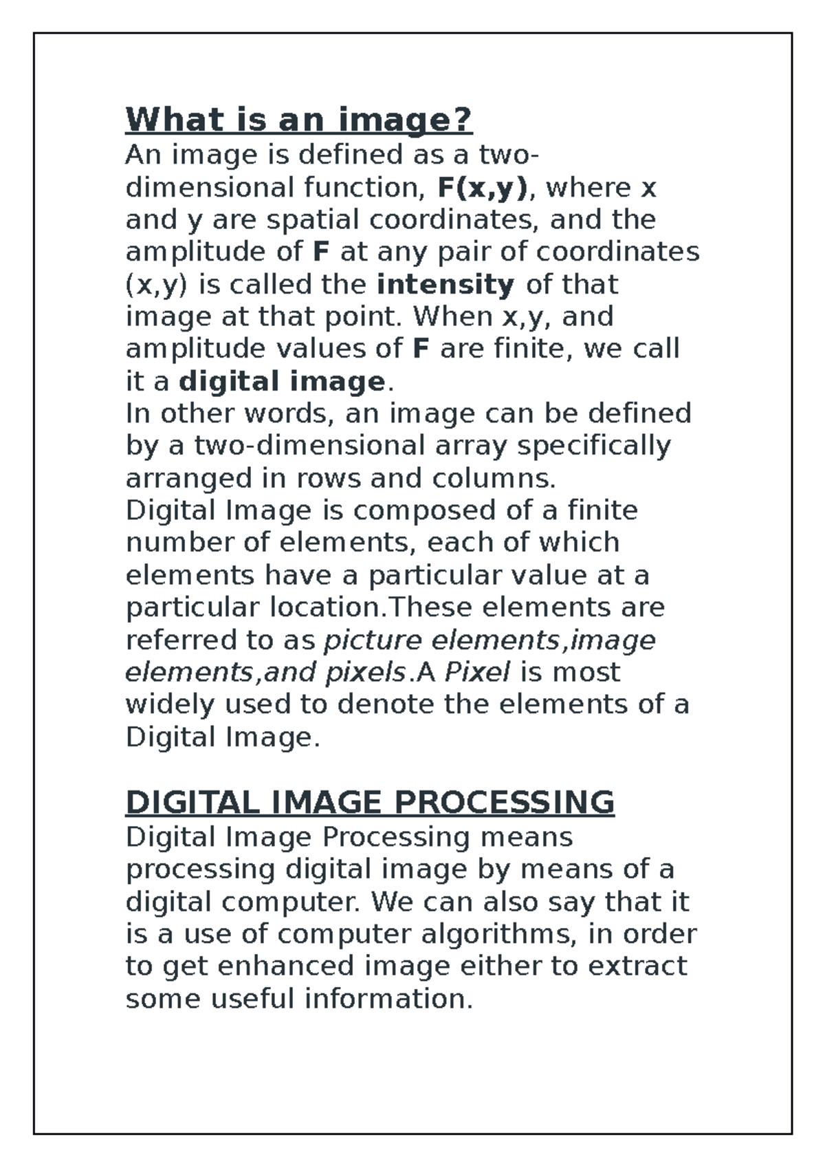 R.S - realtes to rs and gis - What is an image? An image is defined as ...