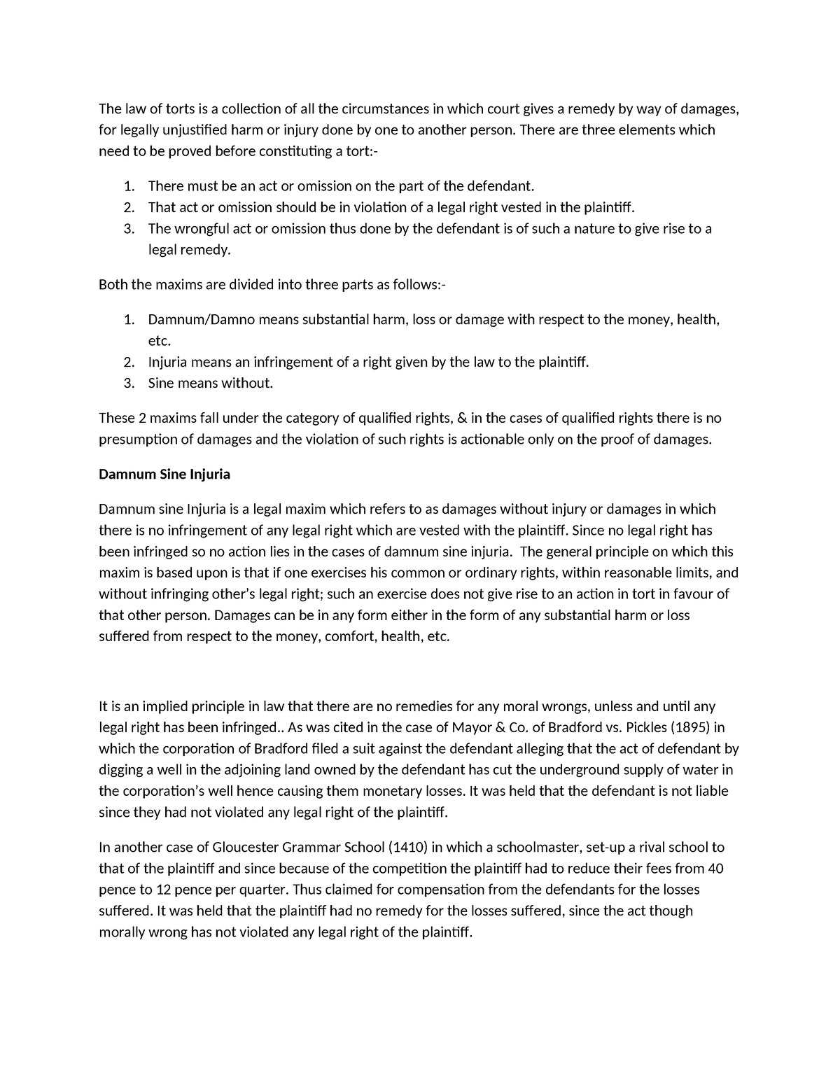 Sine Damnum 1 - Summary Ba llb - The law of torts is a collection of ...