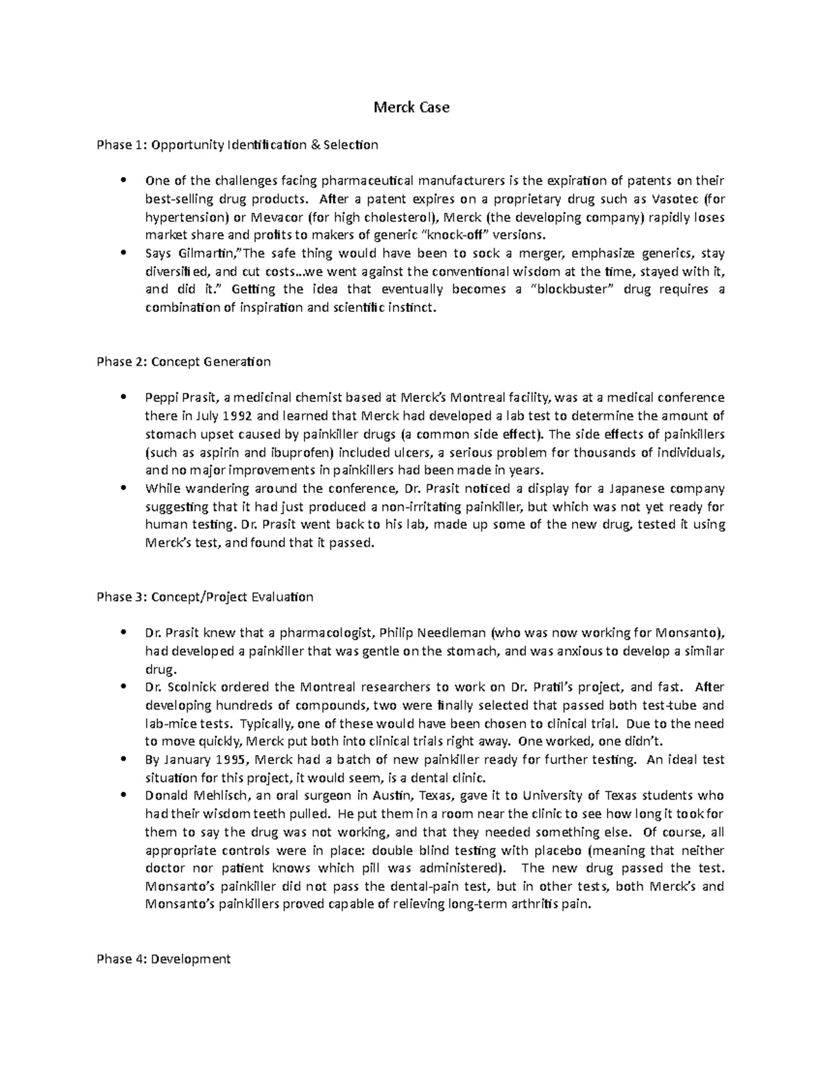 Merck Case - Grade: A - Merck Case Phase 1: Opportunity Ideniicaion ...