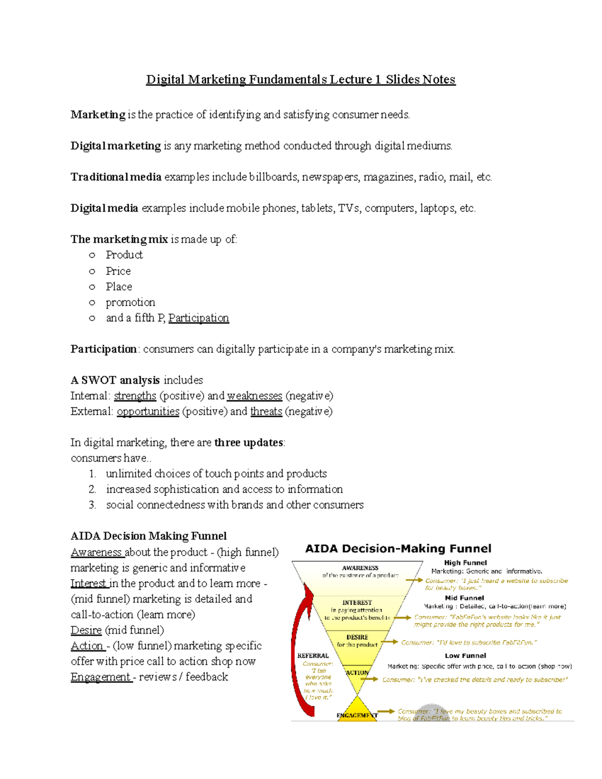 Digital Marketing Fundamentals Lecture 1 Slides Notes Digital Marketing Is Any Marketing Digital Marketing Fundamentals Lecture 1 Slides Notes Digital Marketing Is Any Marketing