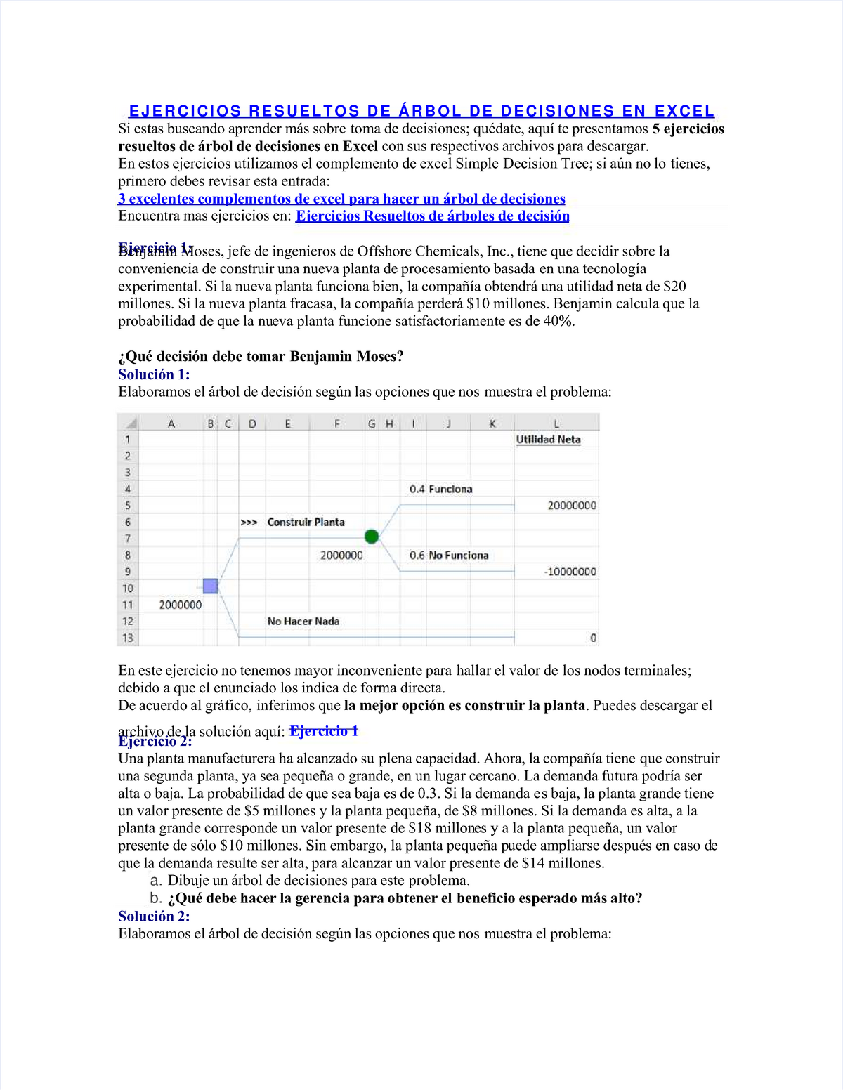 Resolución de problemas de árbol de decisiones Investigación de Operaciones  - EJERCICIOS RESUELTOS - Studocu