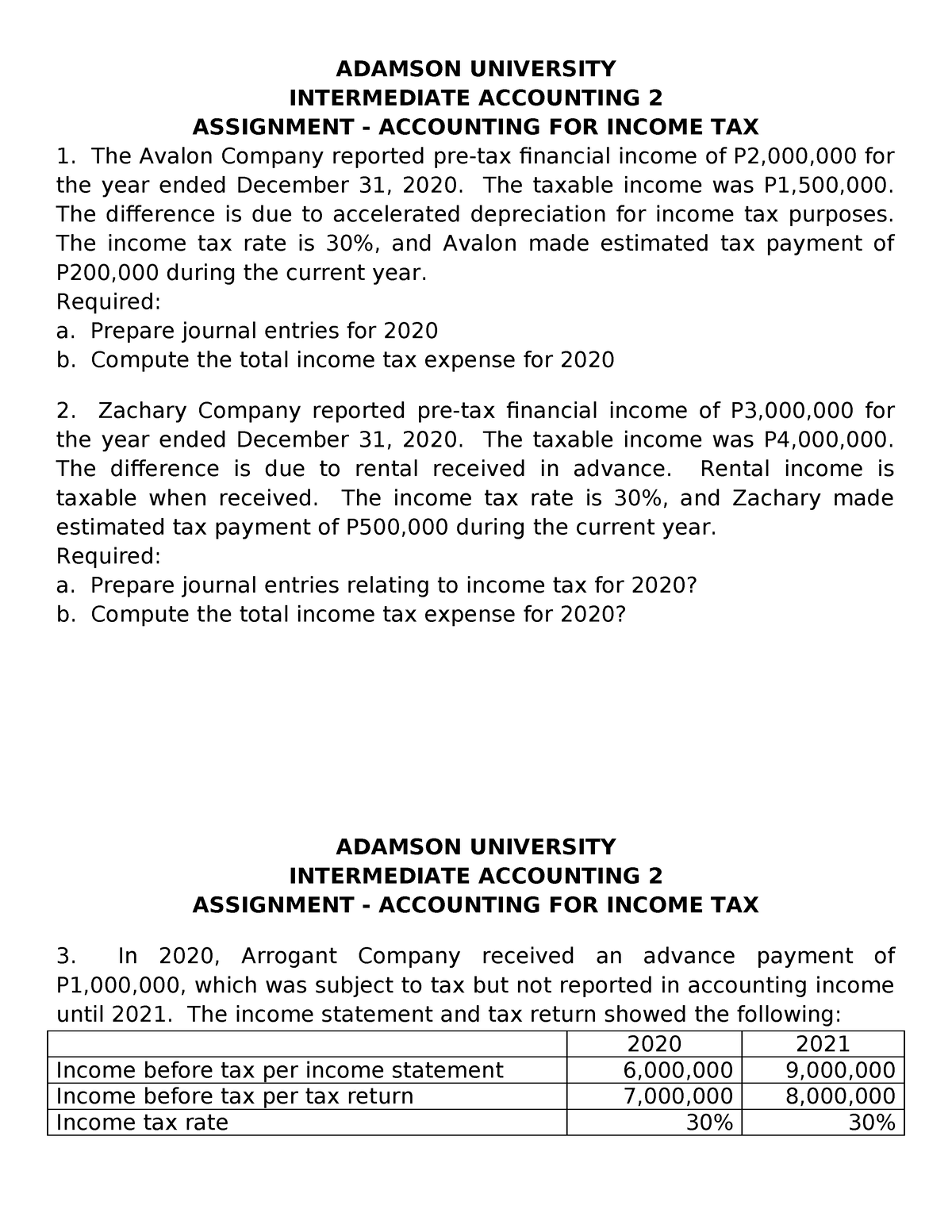 assignment for tax purposes