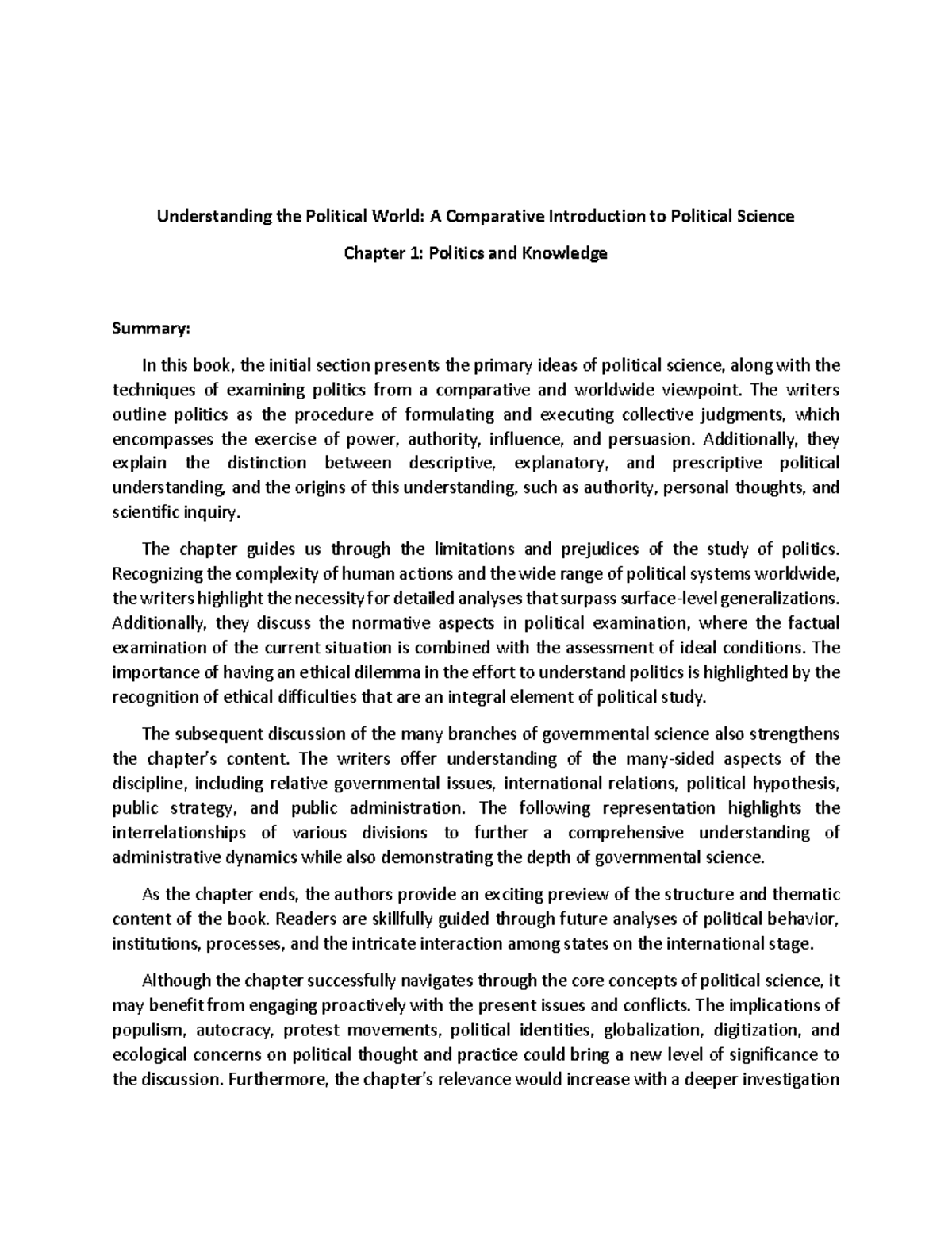 short literature review example political science