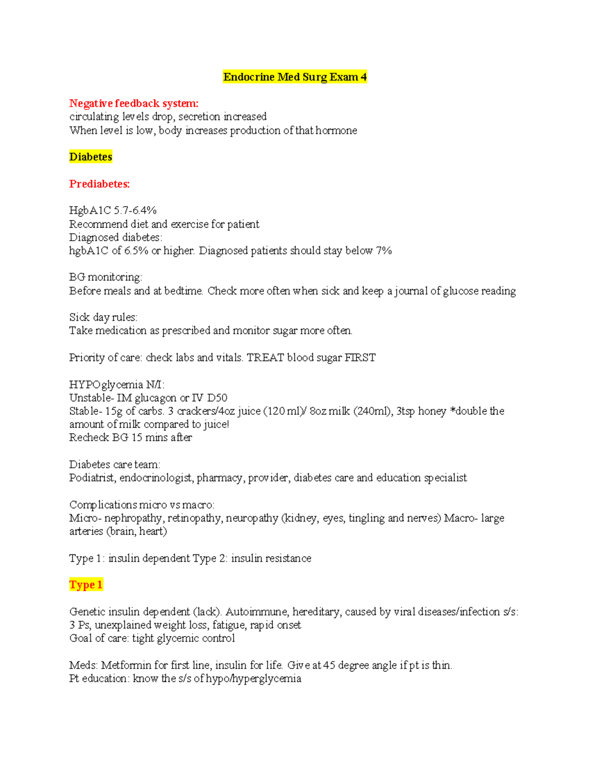 Medsurg 2 exam 4 - 2023 - Review for last exam - Endocrine Med Surg ...