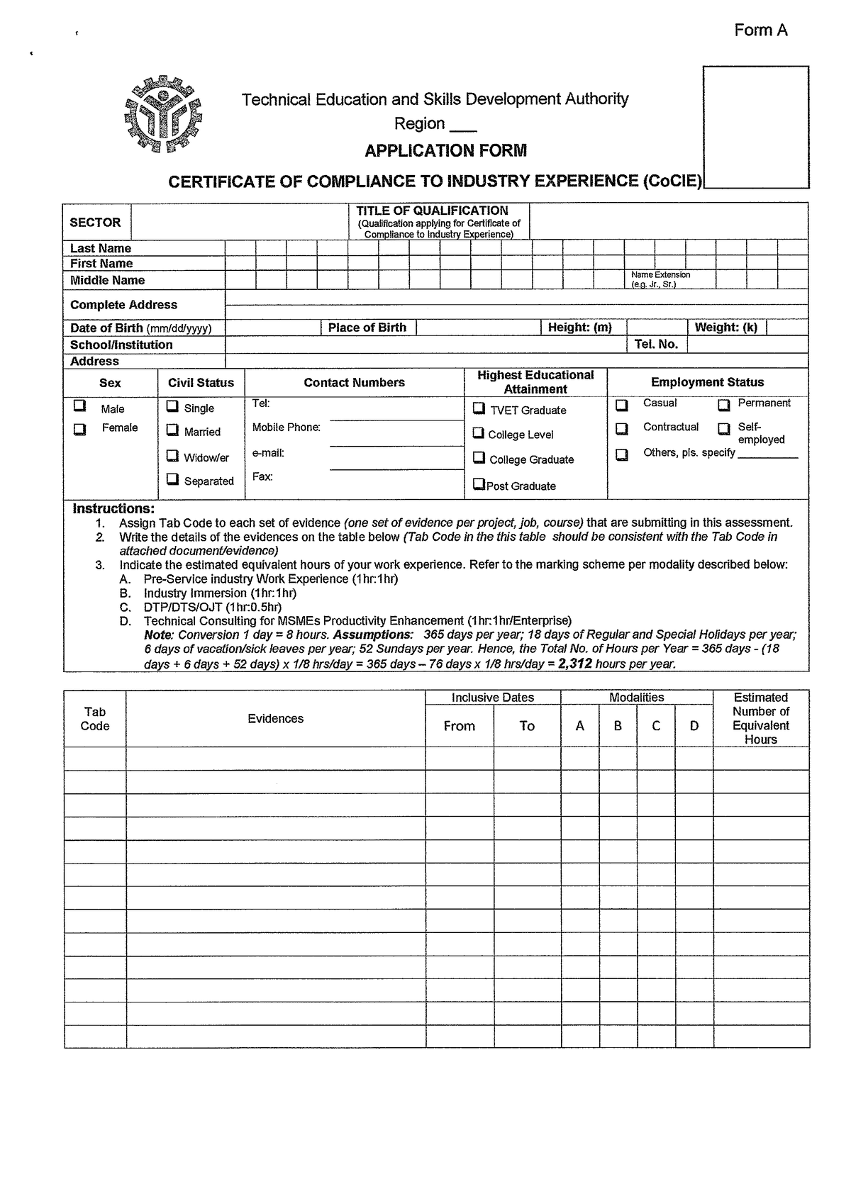 Nttc Application Form Co Cie Form A Technical Education And Skills