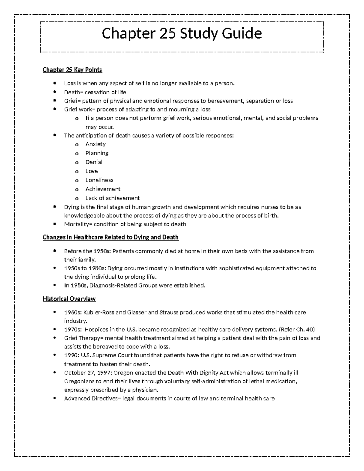 Chapter 25 Study Guide - Chapter 25 Key Points Loss Is When Any Aspect ...