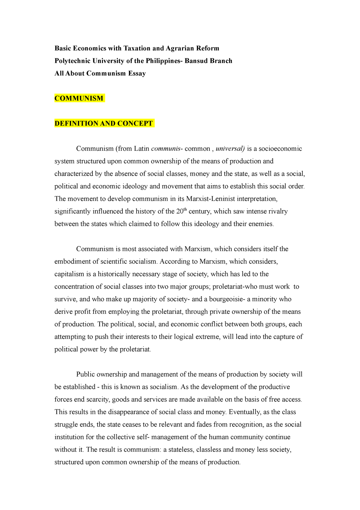 communism essay introduction