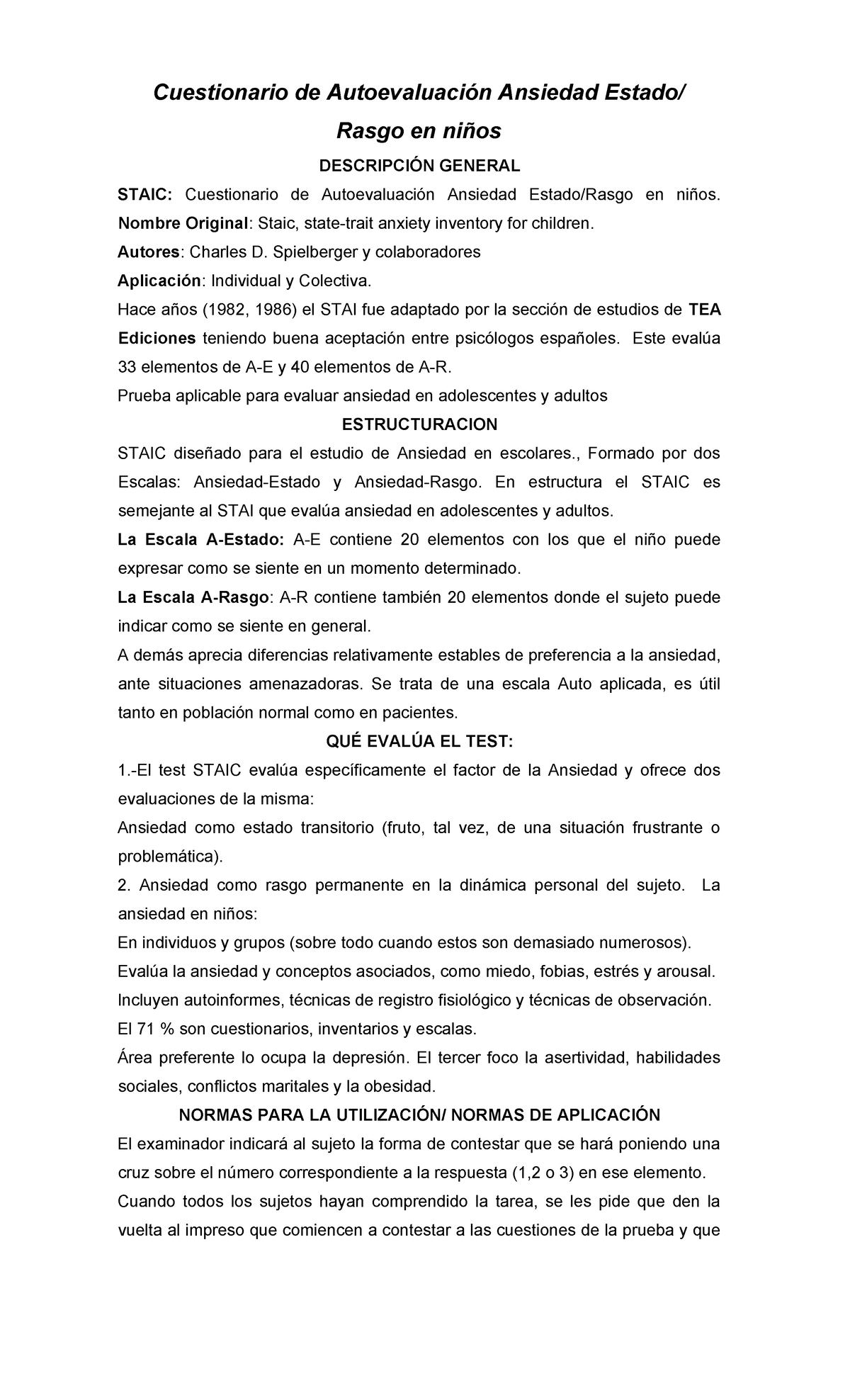 Staic - Plantilla y Corrección - Cuestionario de Autoevaluación ...