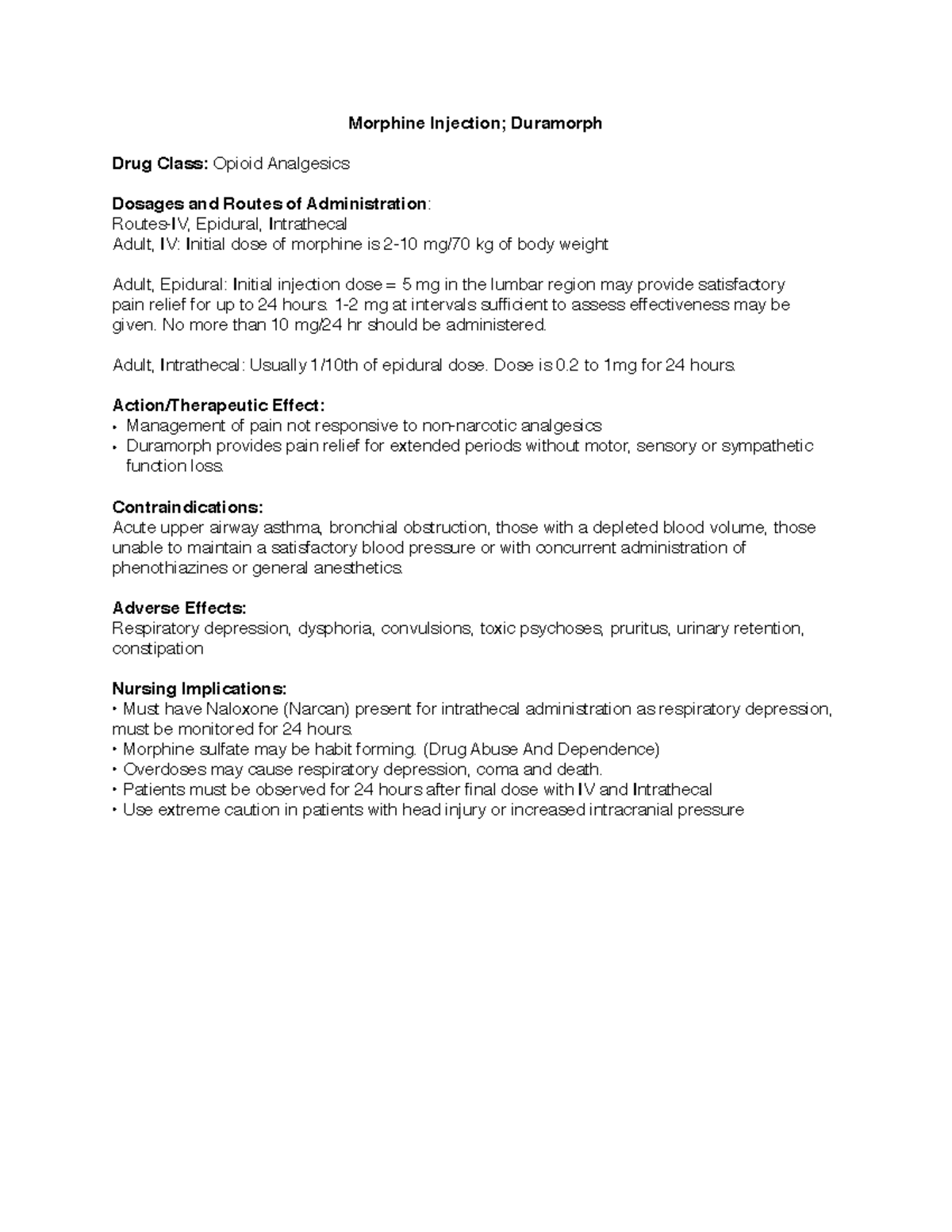 Duramorph - drug card - Morphine Duramorph Drug Class: Opioid ...