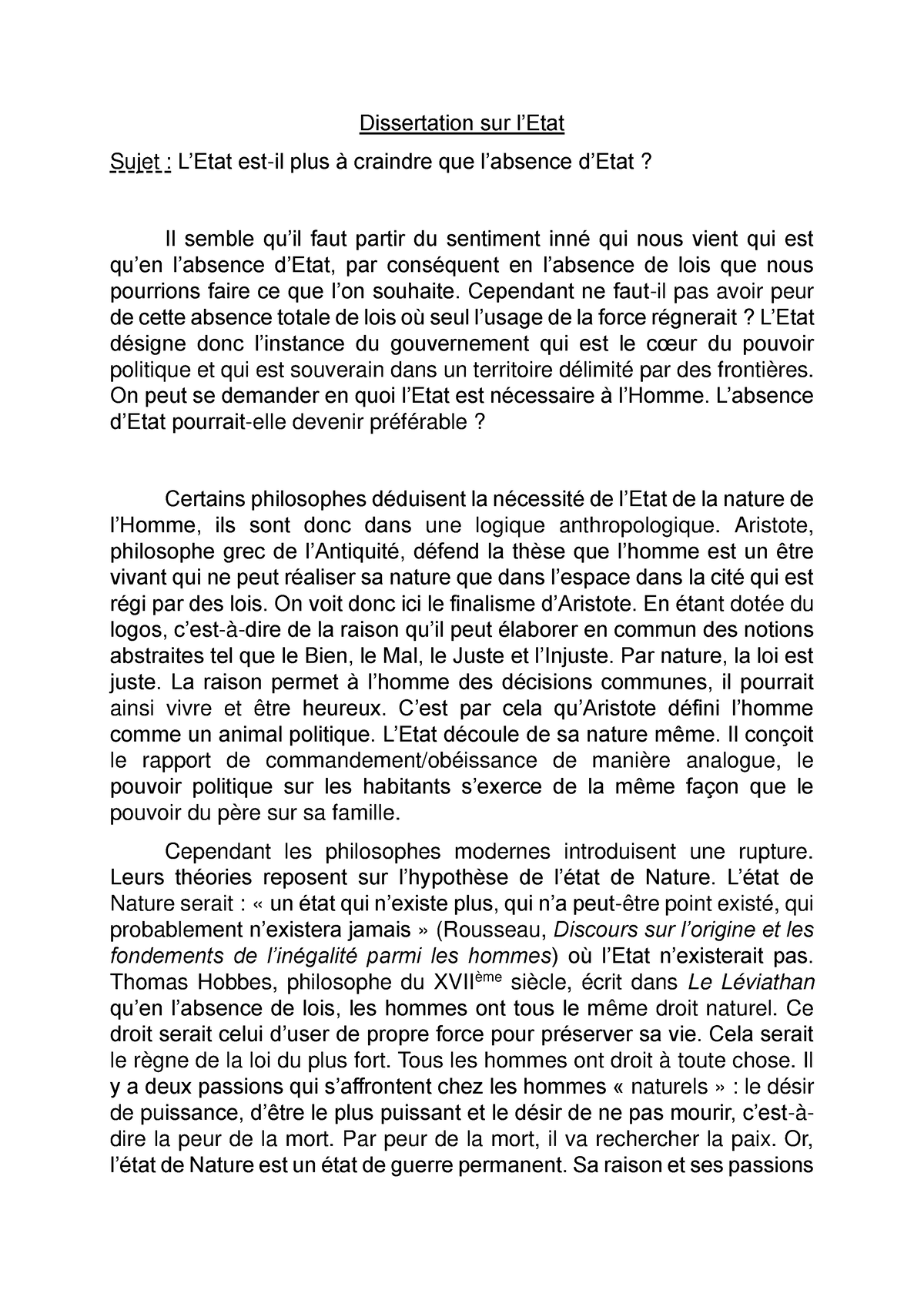 dissertation philo l'etat