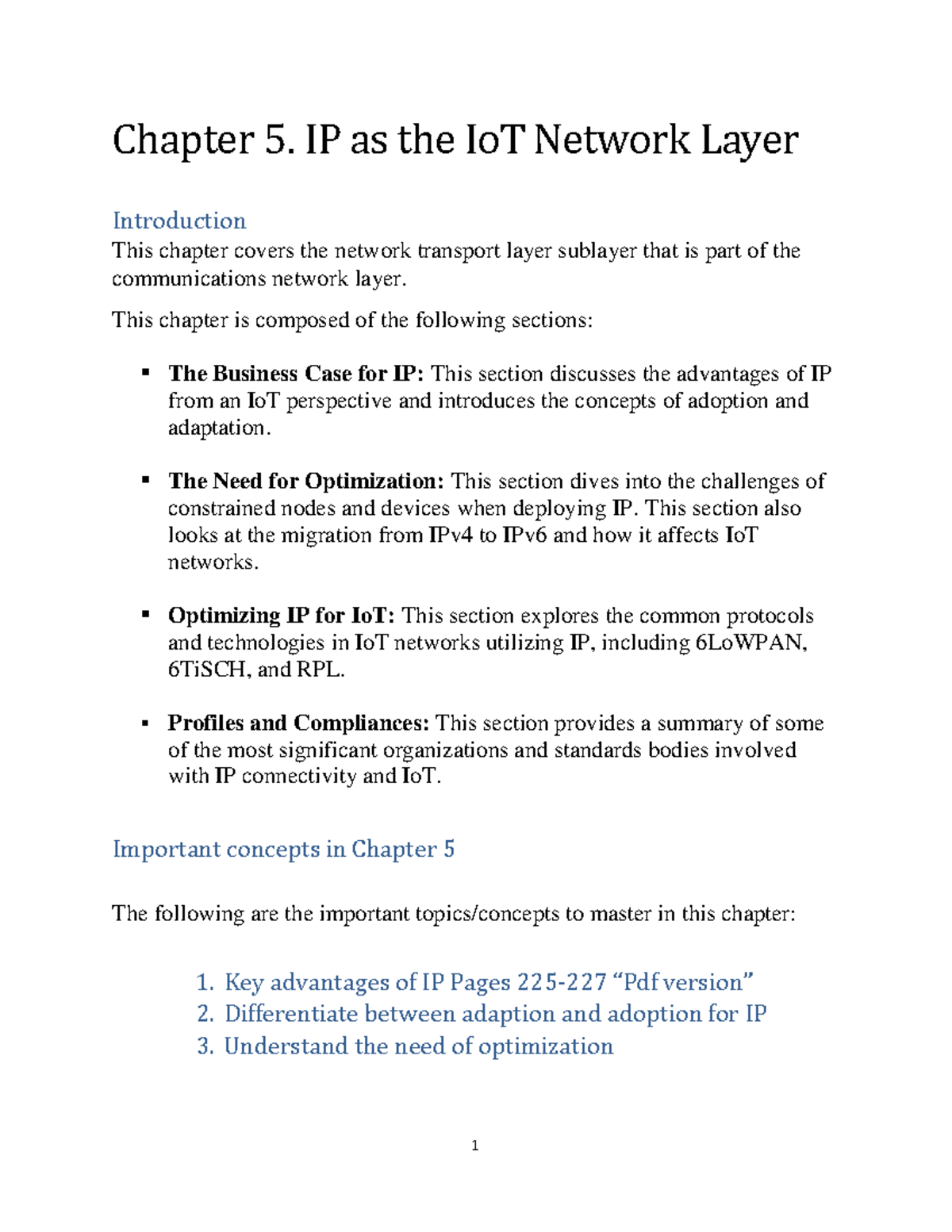Chapter 5 Summary - IP as an IOT Network Layer - Warning: TT: undefined ...