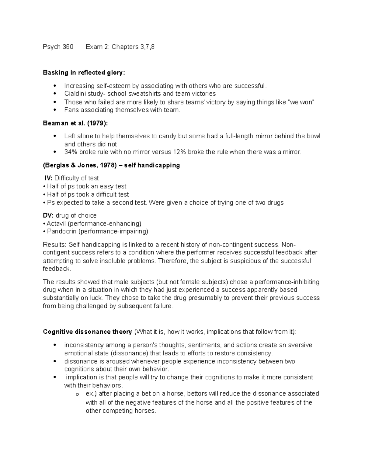 Exam Notes Psych Exam Chapters Basking In Reflected Glory Increasing Self