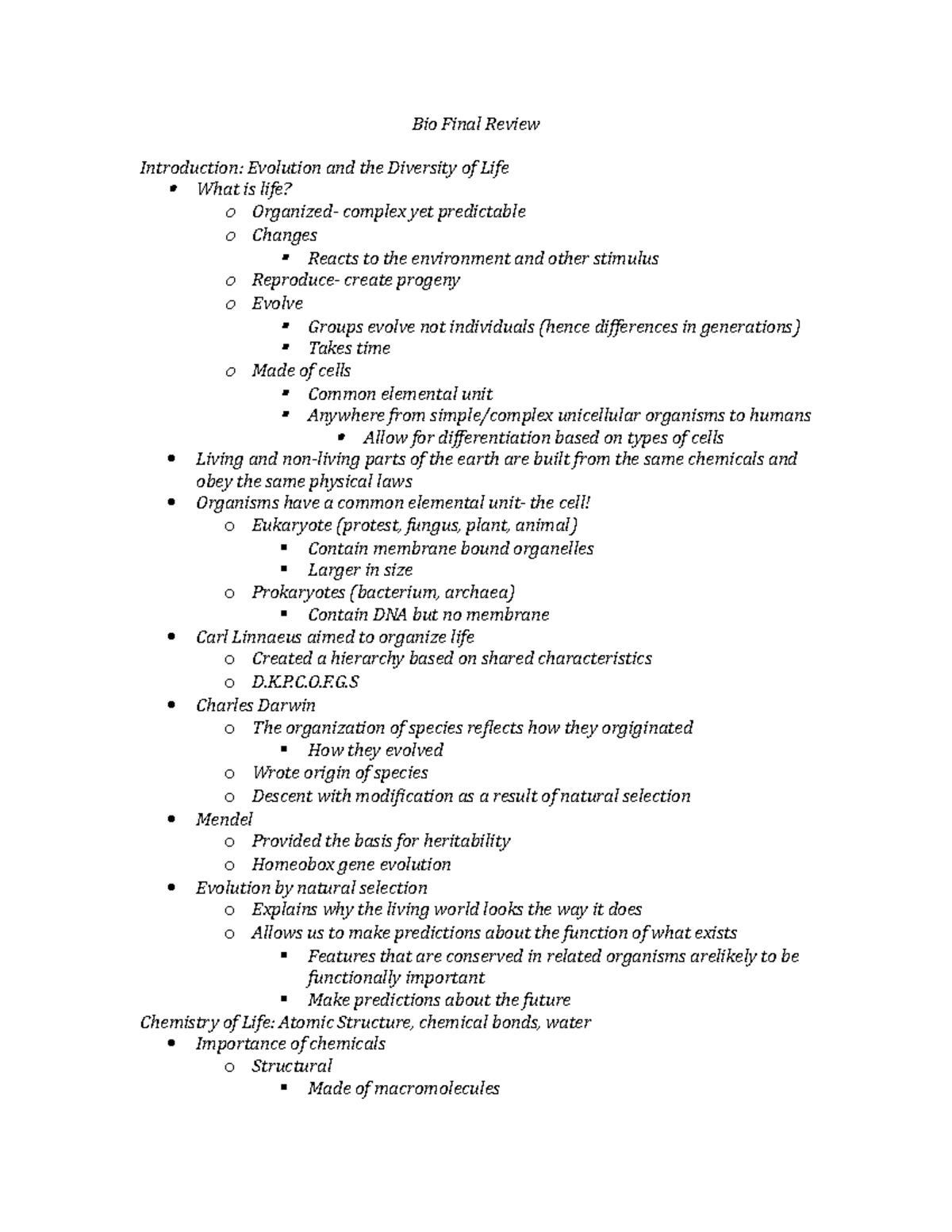 Midterm 3 Lecture Notes - Bio Final Review Introduction: Evolution and ...