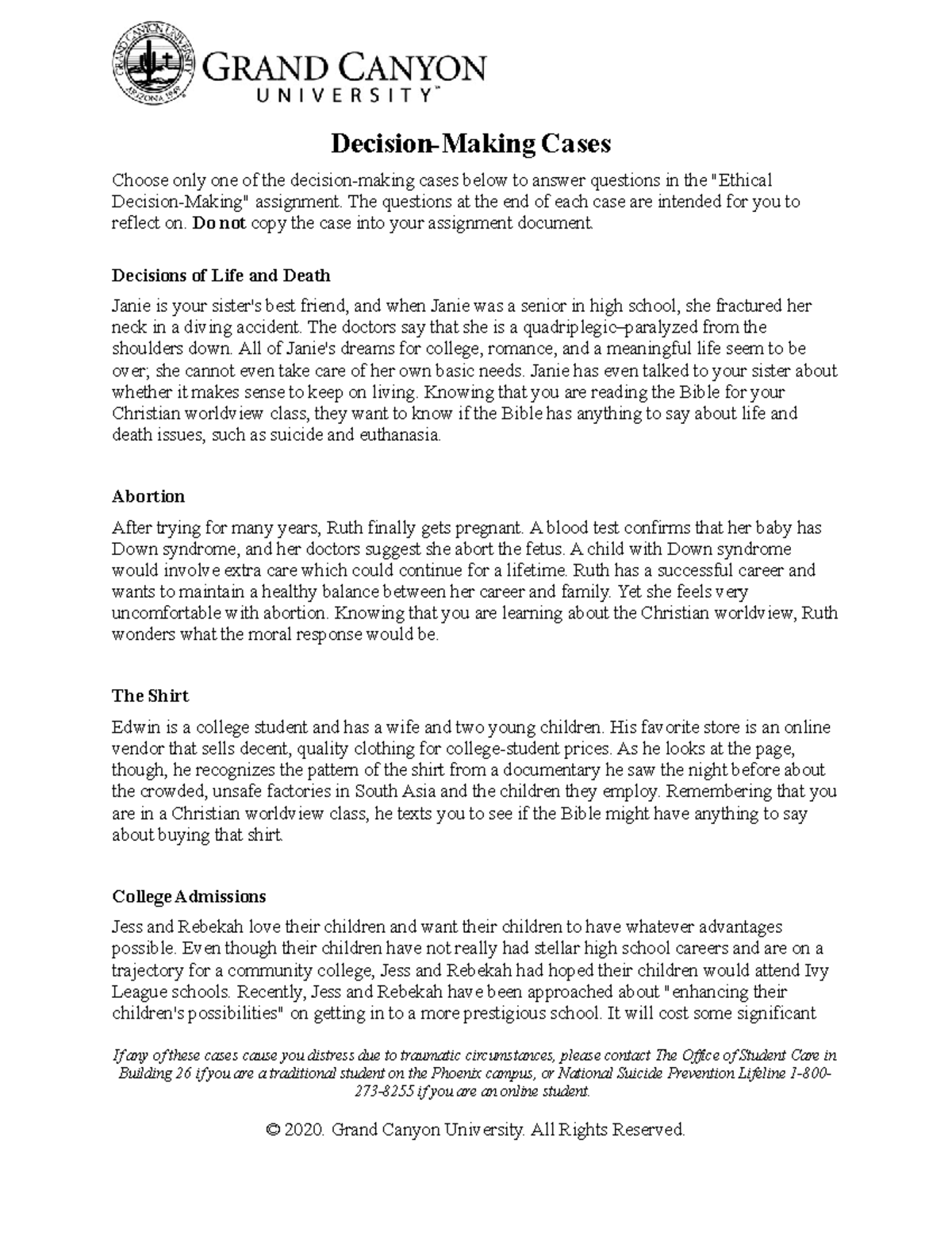 T7Decision Making Cases-Online - Decision-Making Cases Choose only one ...