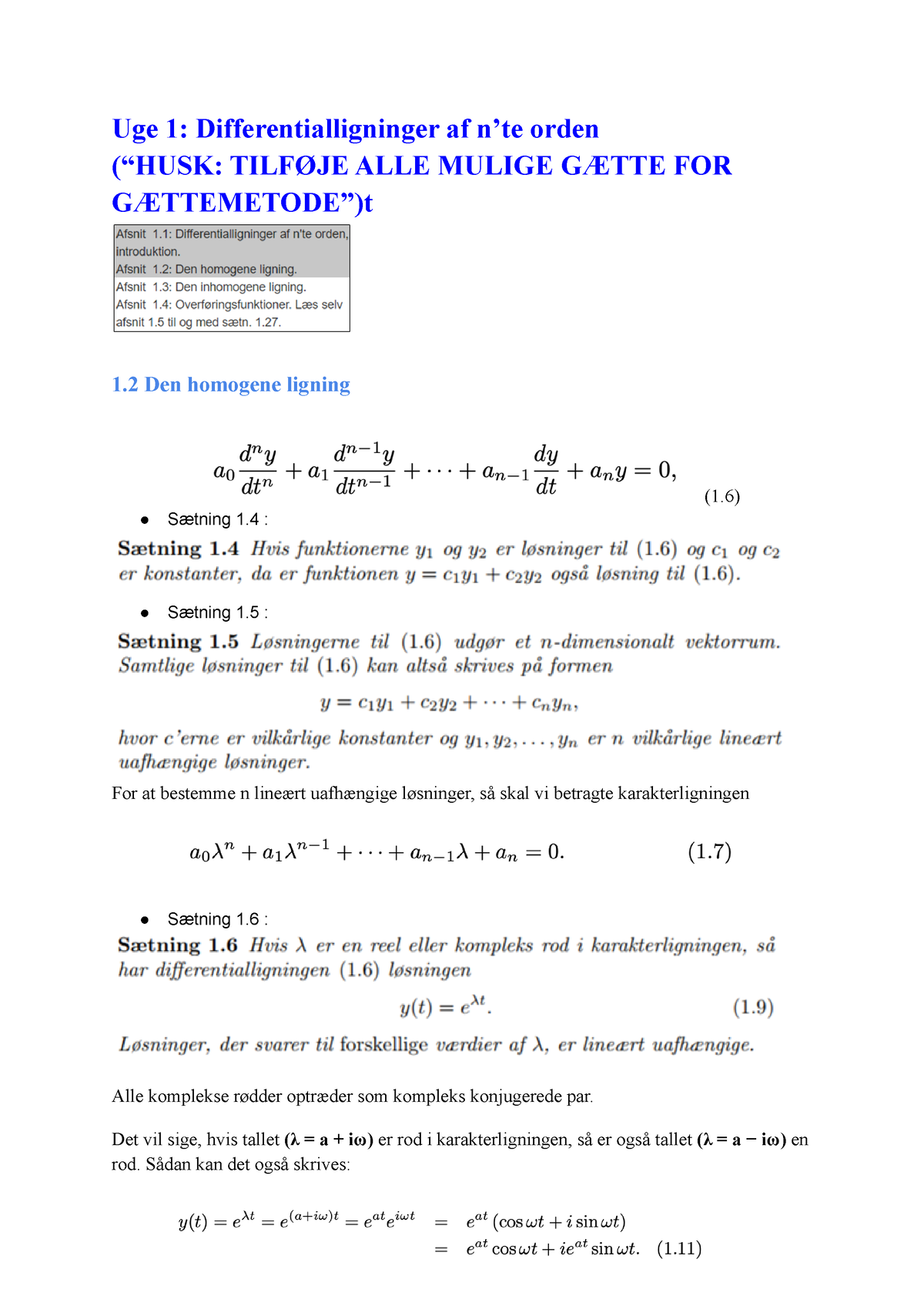 Notes Mat2 - Noter (sætninger Og Definitioner) Fra Bogen - Uge 1 ...