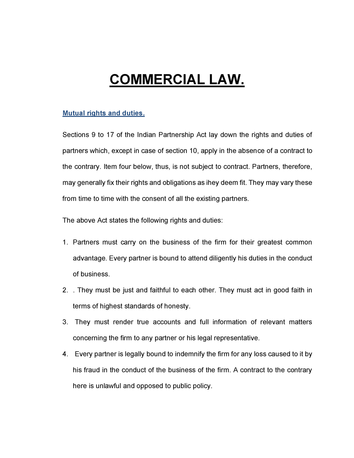 Mutual rights and duties - COMMERCIAL LAW. Mutual rights and duties ...