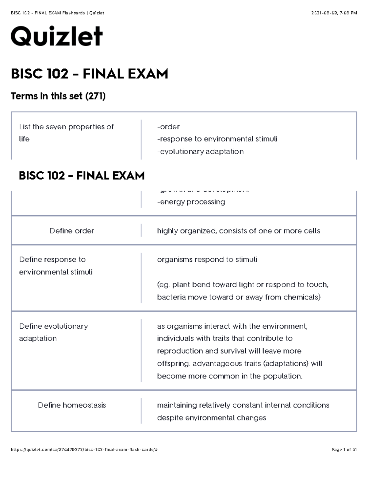 BISC 102 - Final EXAM Flashcards Quizlet - BISC 102 - FINAL EXAM Terms ...