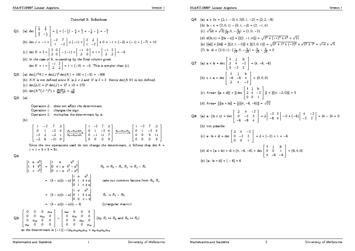 T03solutions - prac - MAST10007 Linear Algebra Version 1 Tutorial 3 ...