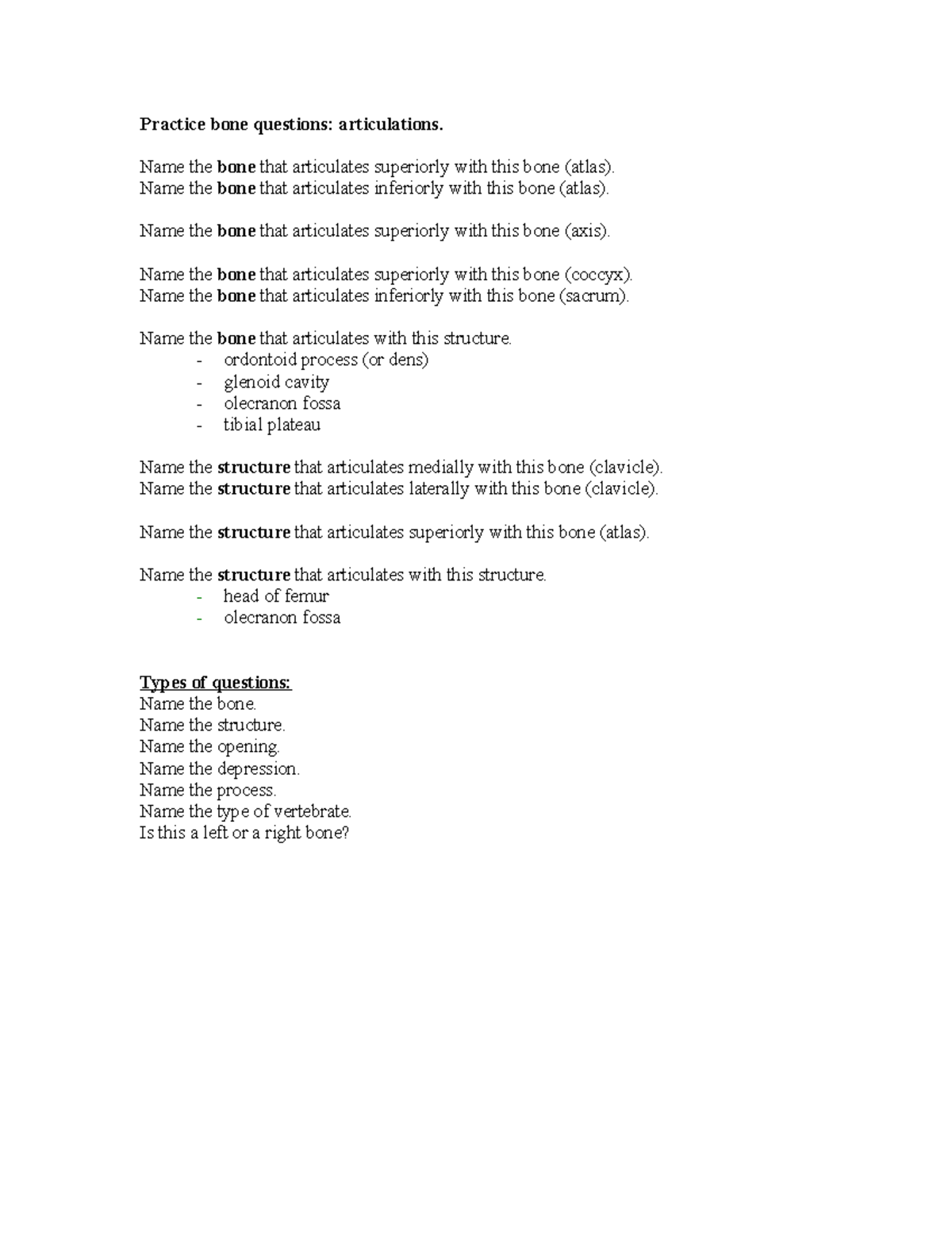 Practice bone questions and answers - Practice bone questions ...